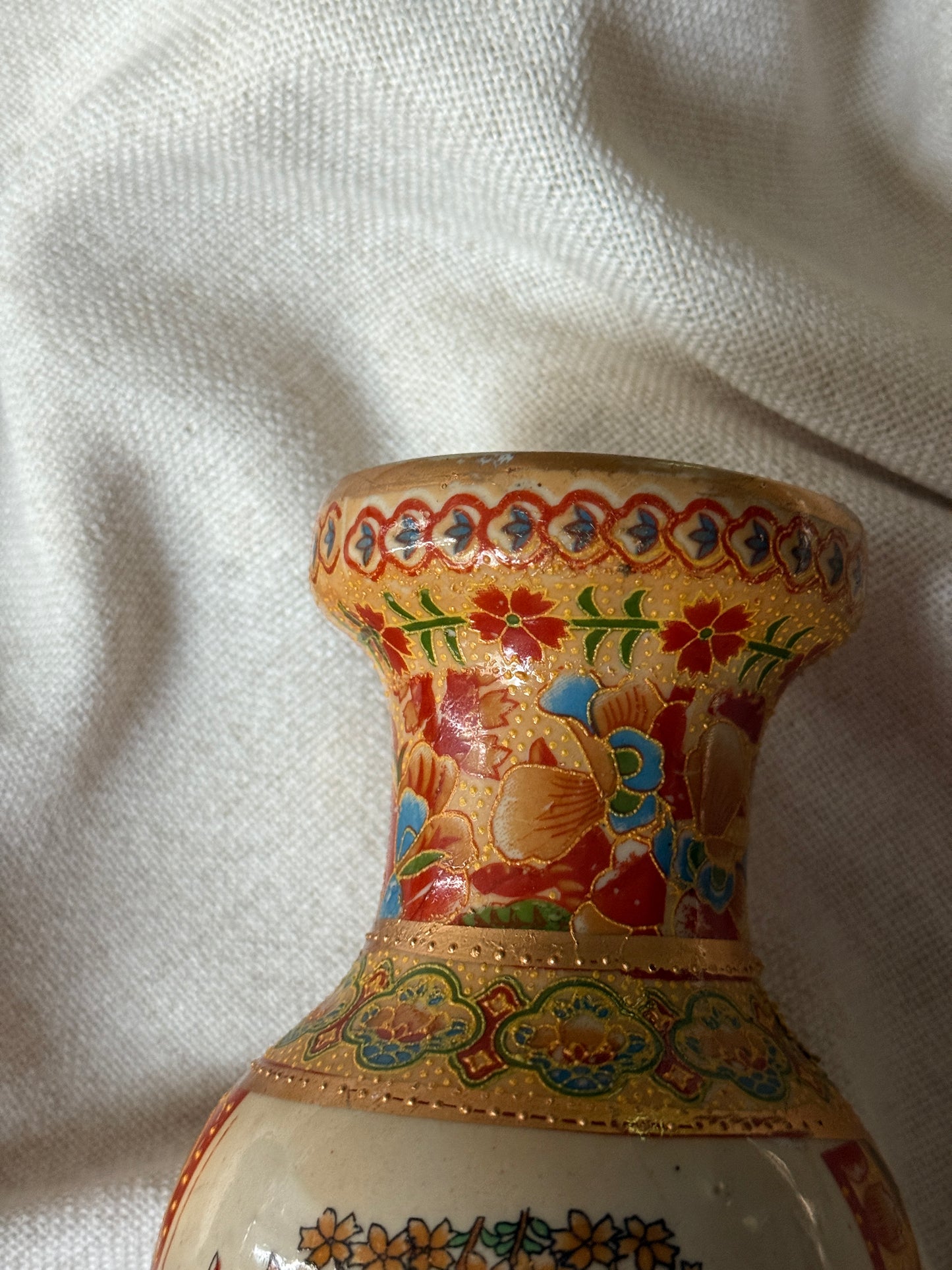 Vintage Hand-Painted Japanese Vases | Pair with Gilded Bird & Floral Motif