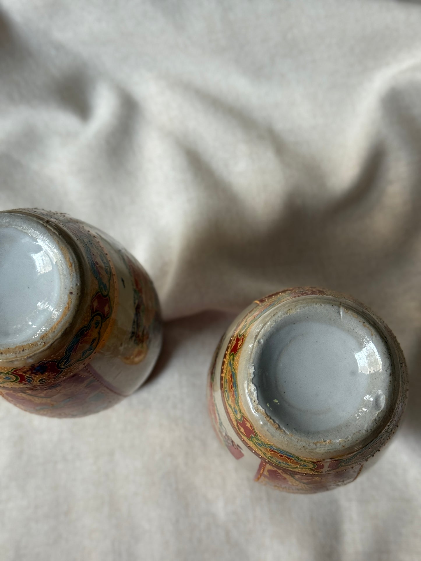 Vintage Hand-Painted Japanese Vases | Pair with Gilded Bird & Floral Motif