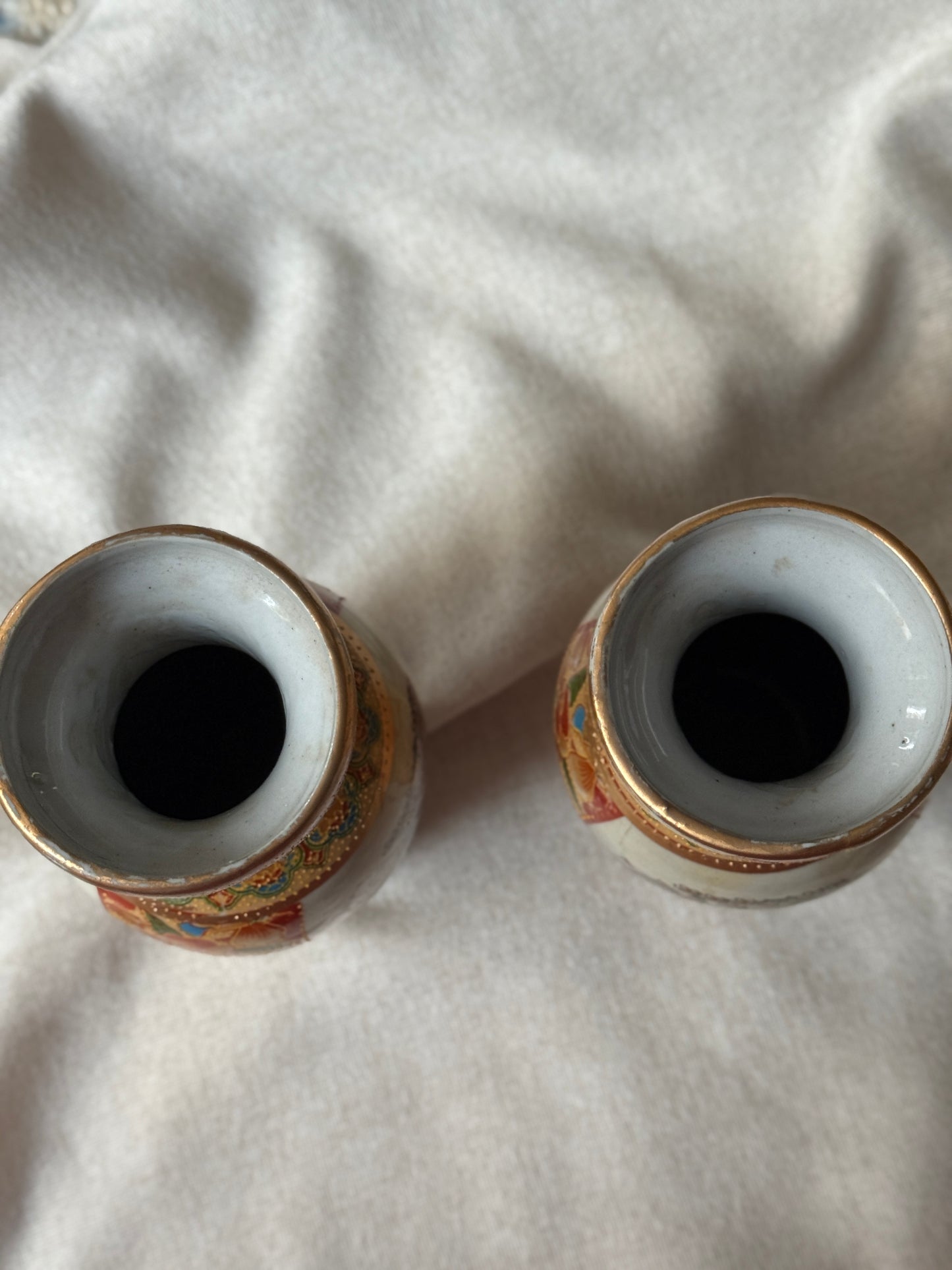 Vintage Hand-Painted Japanese Vases | Pair with Gilded Bird & Floral Motif