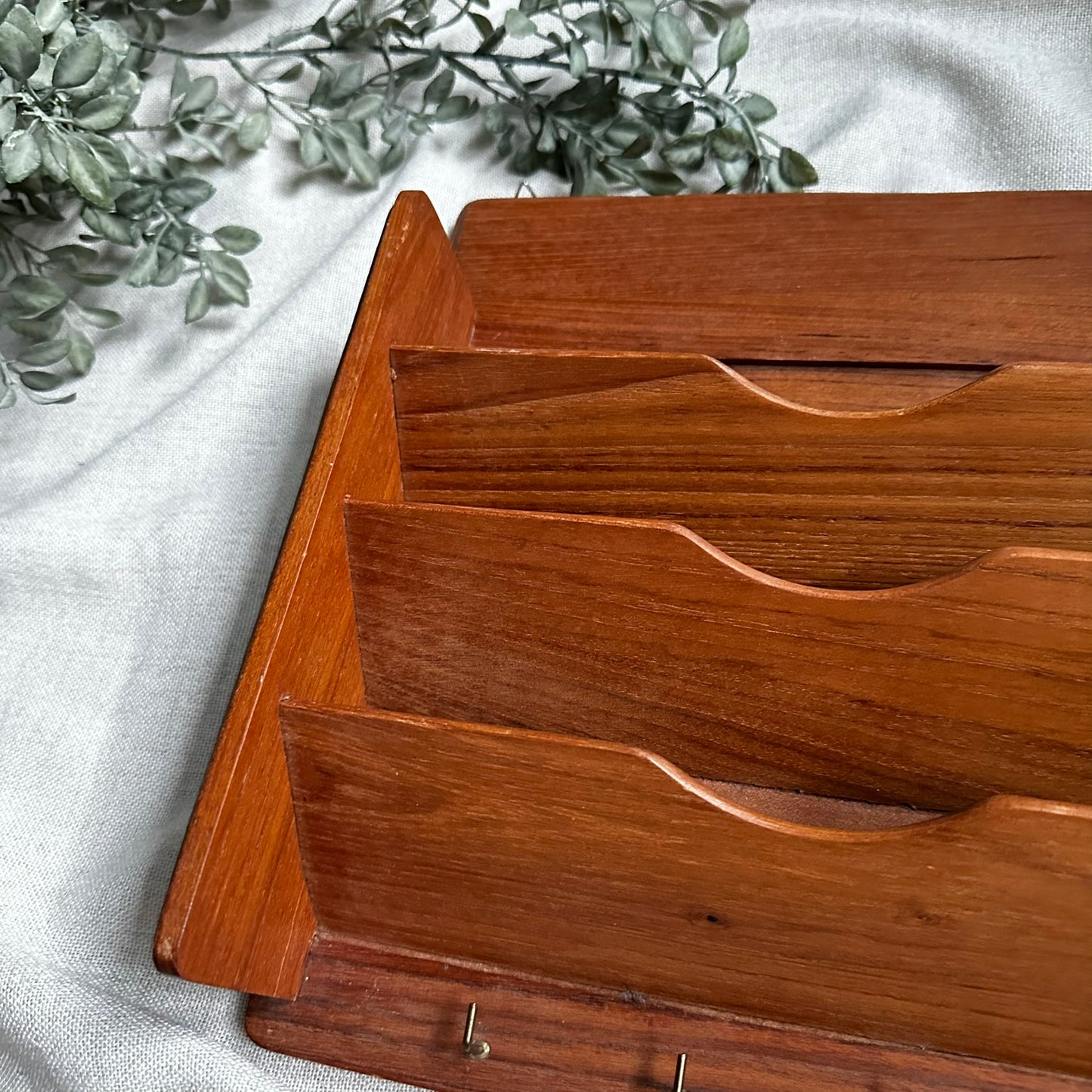 Vintage Goodwood Genuine Teak Wall Organizer with Mail Slots & Key Hooks | Mid-Century Modern Entryway Storage