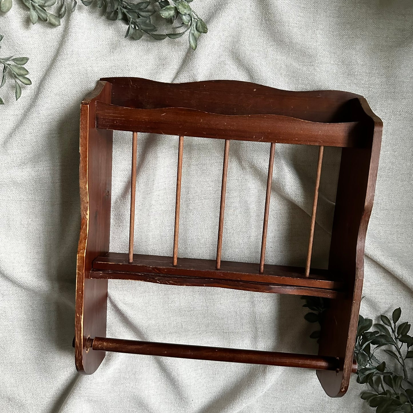 Vintage Wooden Wall Rack | Cookbook & Paper Towel Holder