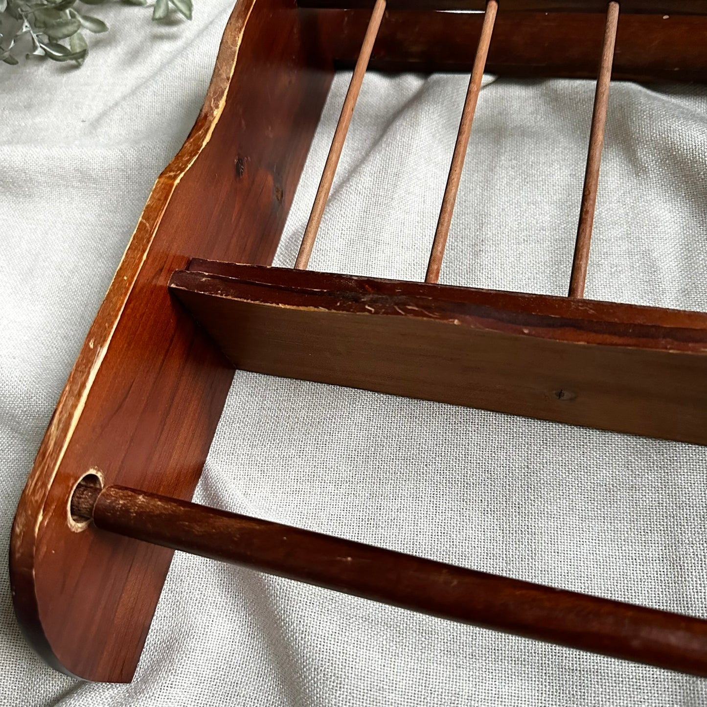 Vintage Wooden Wall Rack | Cookbook & Paper Towel Holder