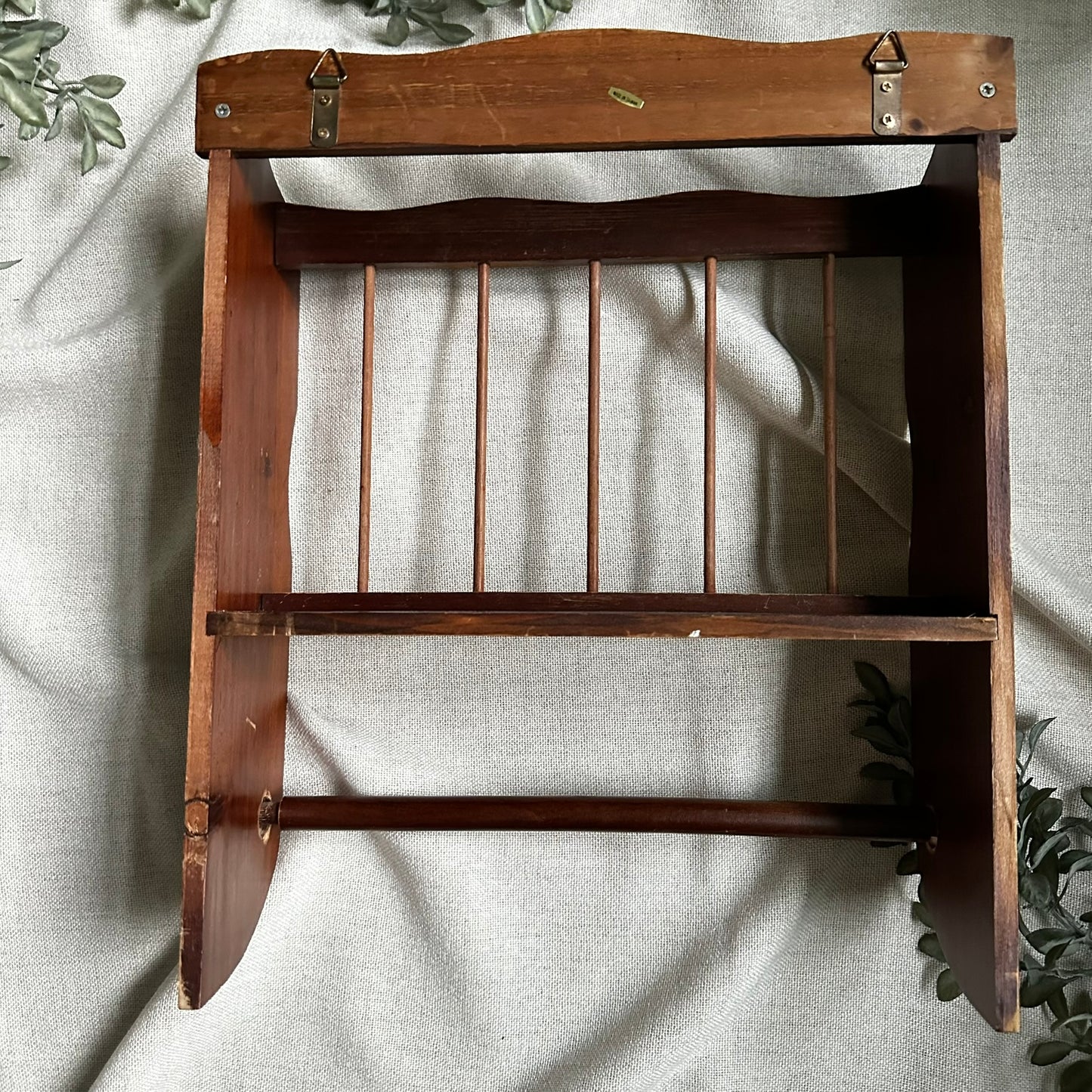 Vintage Wooden Wall Rack | Cookbook & Paper Towel Holder