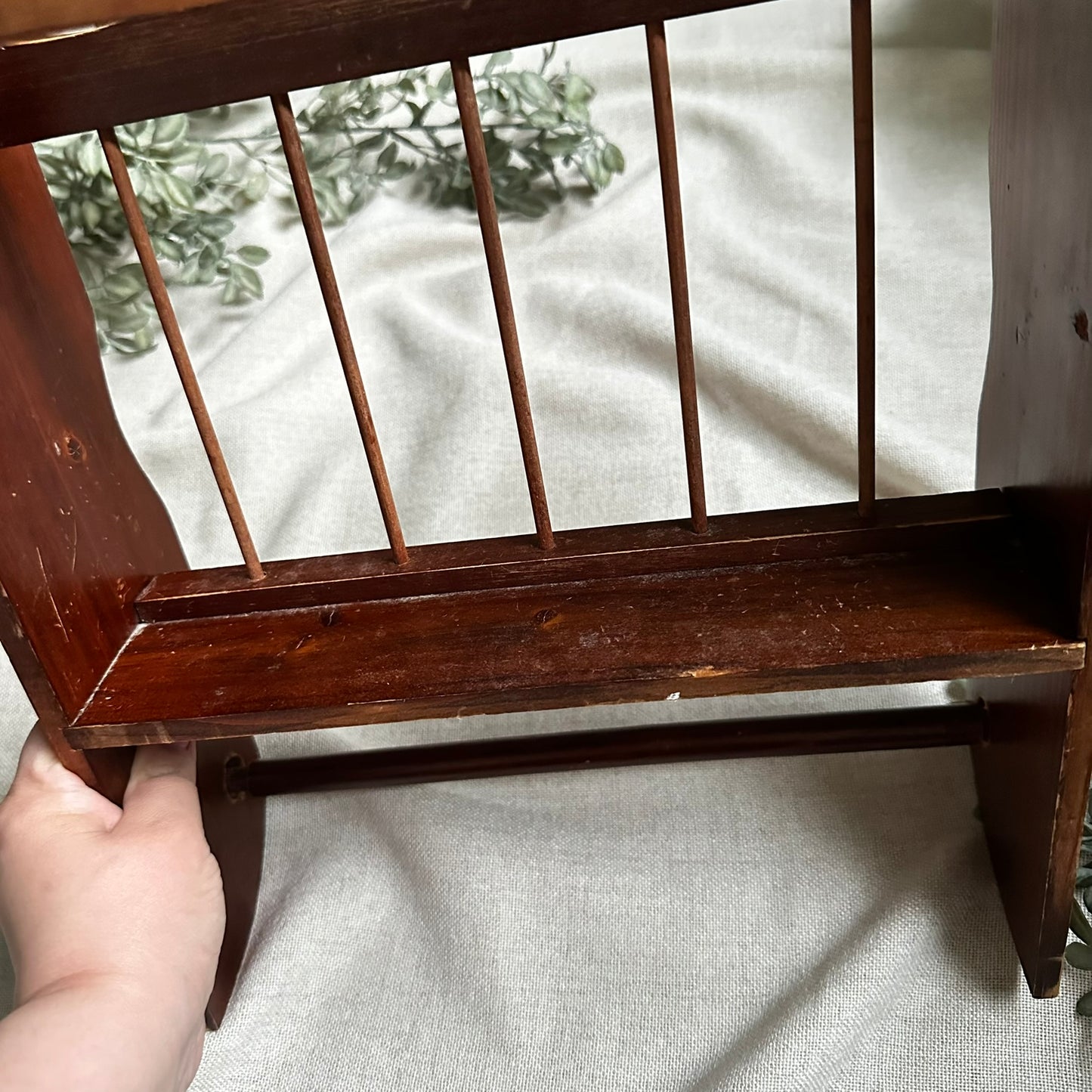 Vintage Wooden Wall Rack | Cookbook & Paper Towel Holder