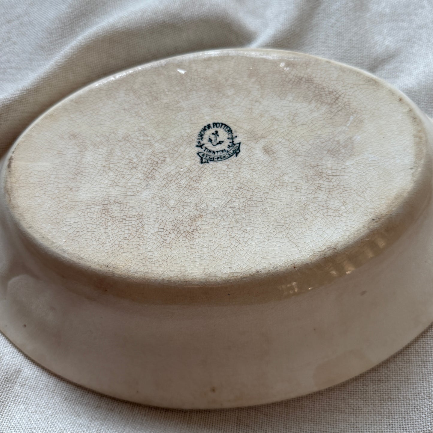 Antique Anchor Pottery Stoneware Serving Bowl | Early 1900s Farmhouse Bowl with Aged Patina & Crazing