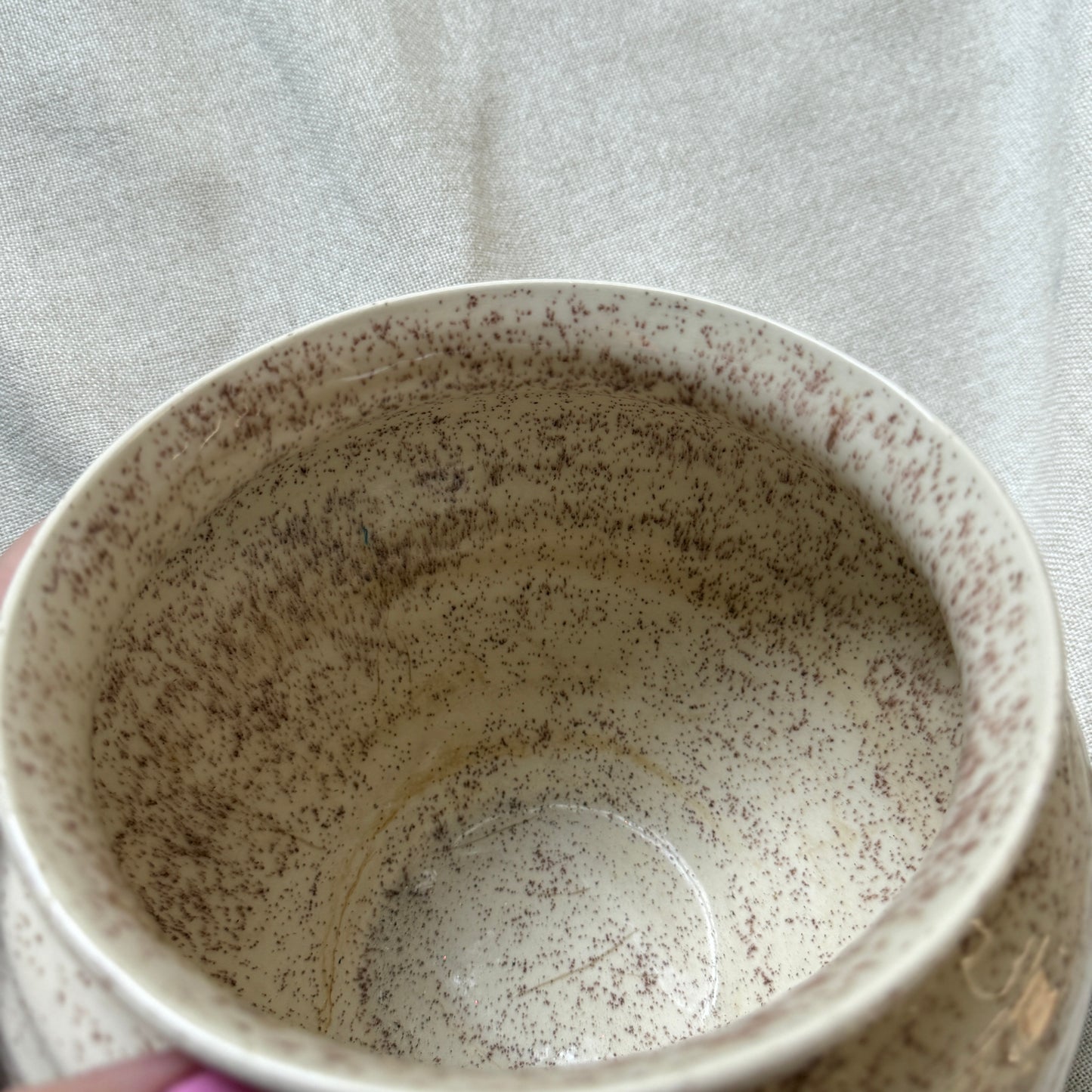 Vintage Speckled Studio Pottery Vase | Hand-Thrown Ceramic Bowl with Ribbed Texture