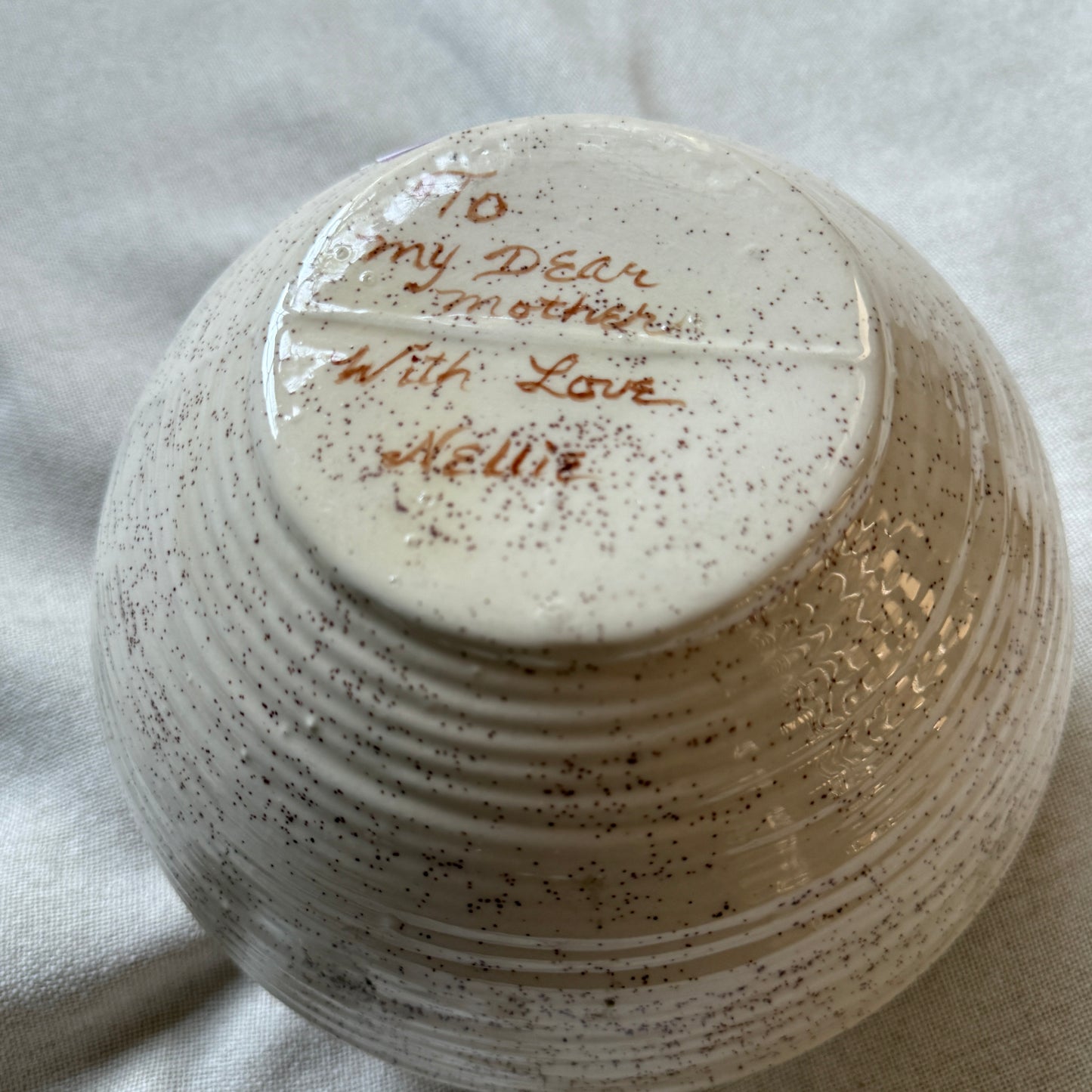 Vintage Speckled Studio Pottery Vase | Hand-Thrown Ceramic Bowl with Ribbed Texture
