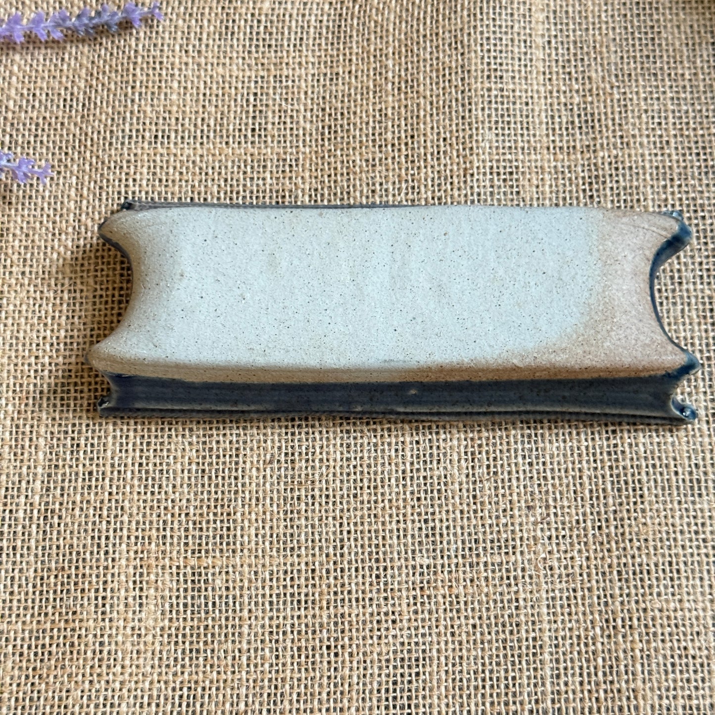 Vintage Blue Stoneware Butter Dish | Embossed Lettering | Handmade Pottery Butter Keeper