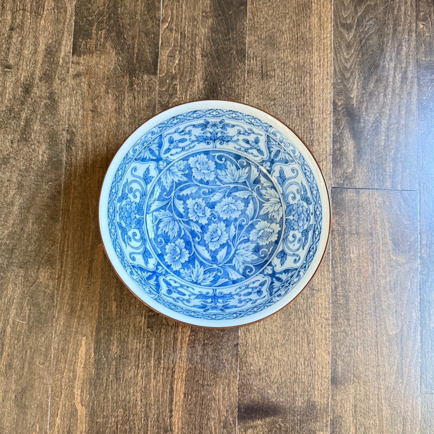 Vintage Blue & White Porcelain Bowl with Floral Motif