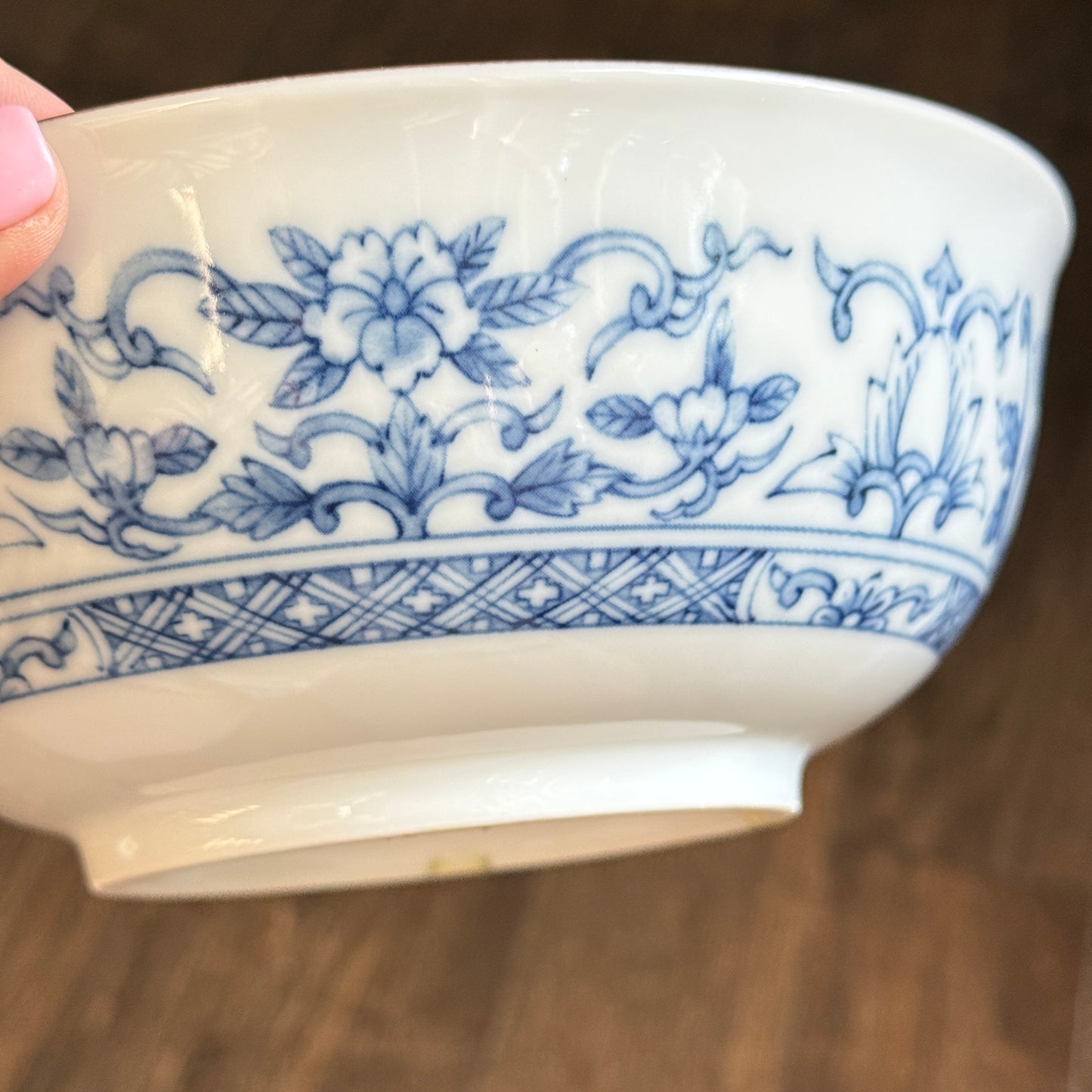 Vintage Blue & White Porcelain Bowl with Floral Motif