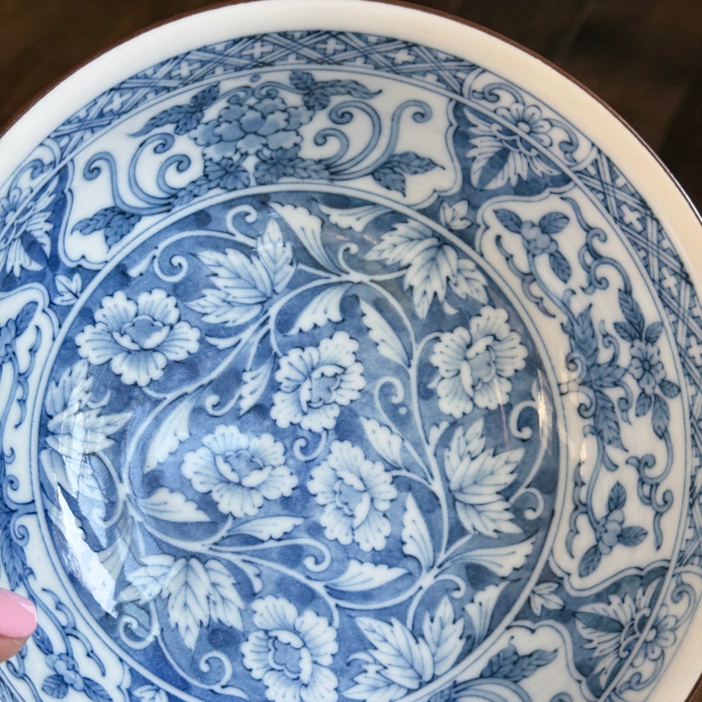 Vintage Blue & White Porcelain Bowl with Floral Motif