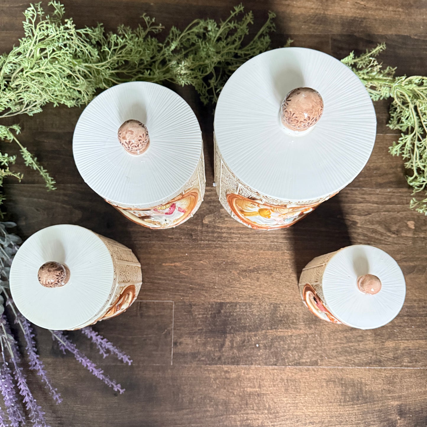 1978 Sears Pioneer Woman / Girls at Home Canister Set | Vintage Ceramic Kitchen Jars | Made in Japan