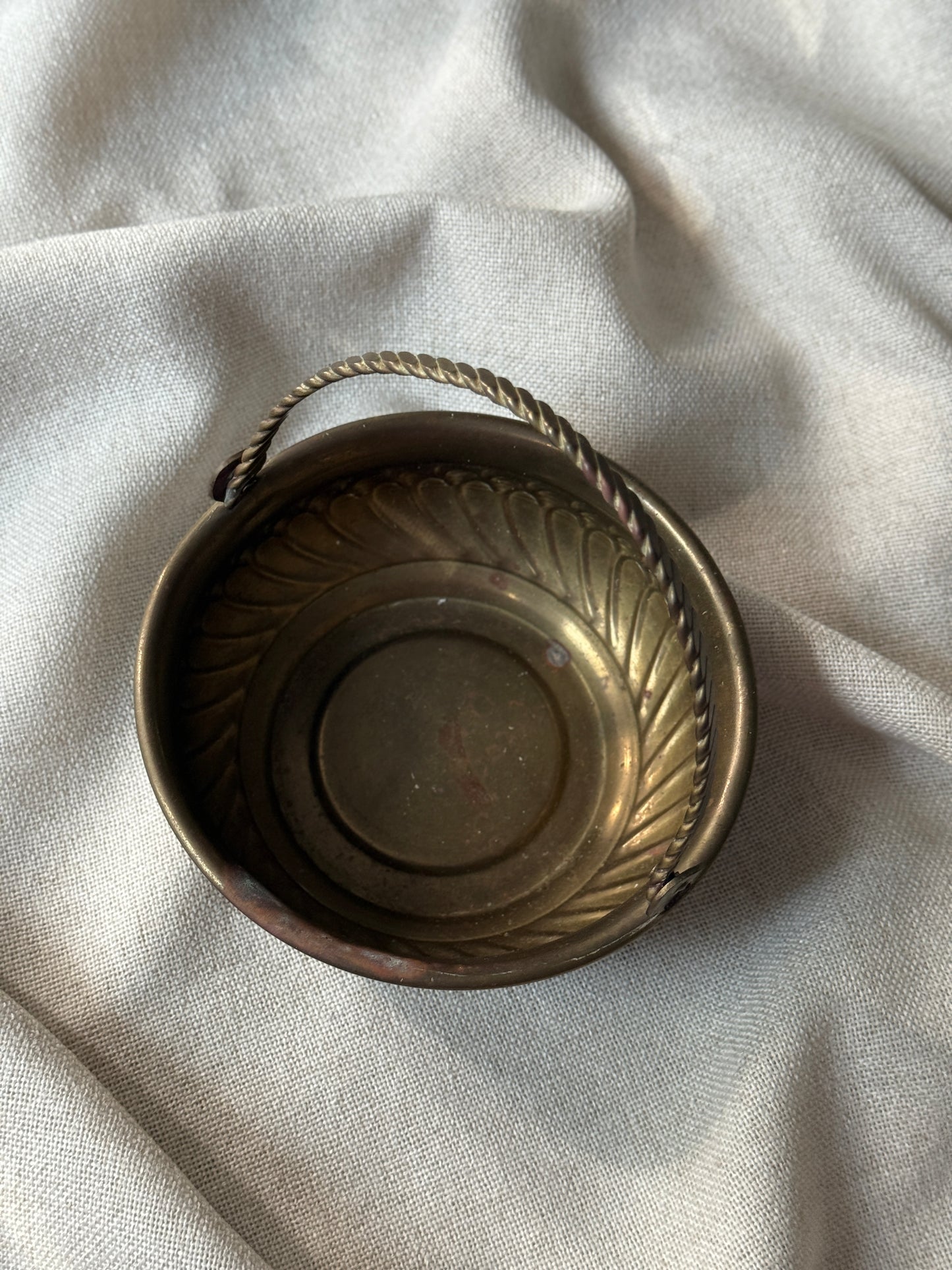 Mini Brass Basket with Twisted Handle | Vintage Catchall Accent