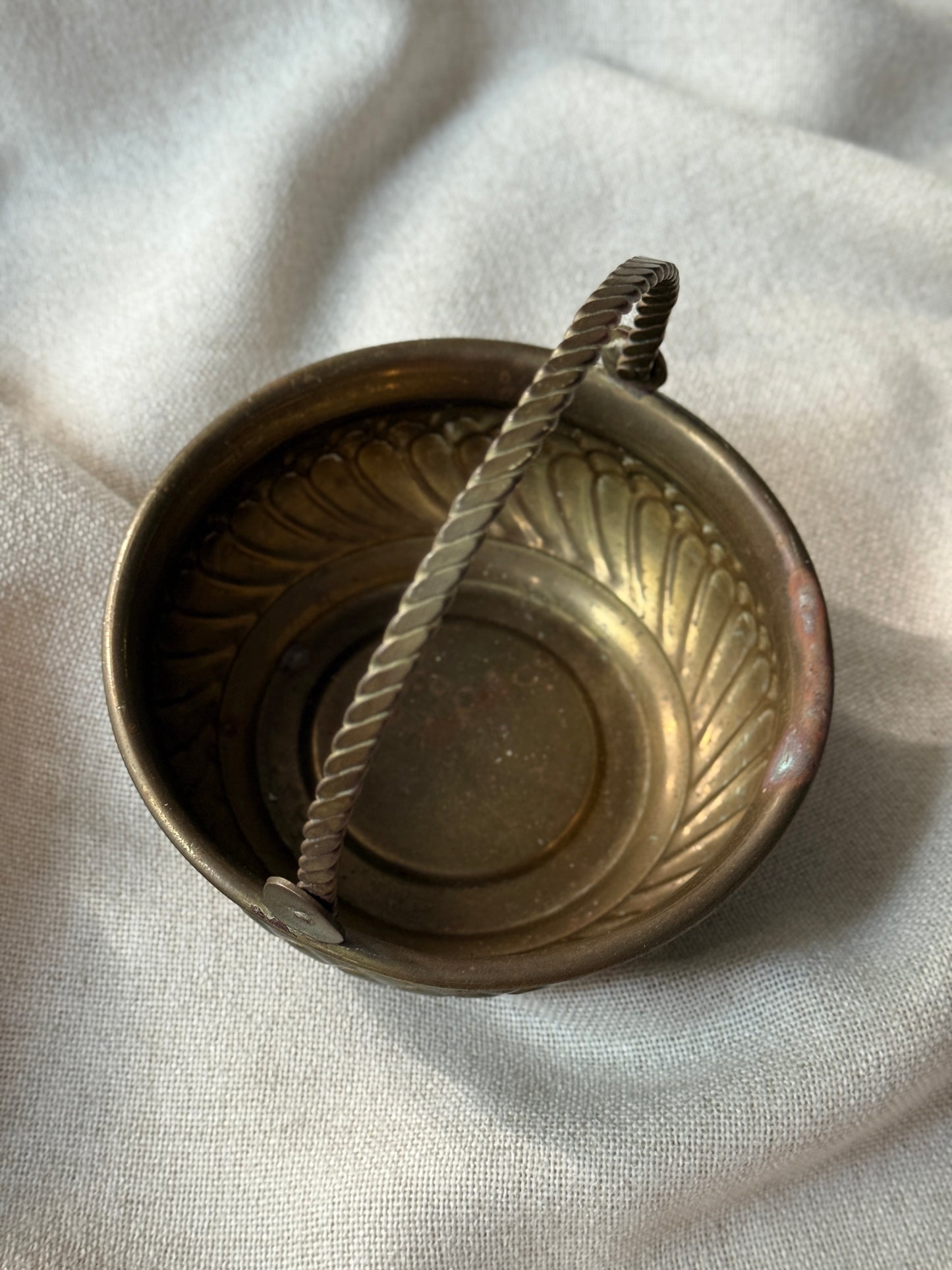 Mini Brass Basket with Twisted Handle | Vintage Catchall Accent