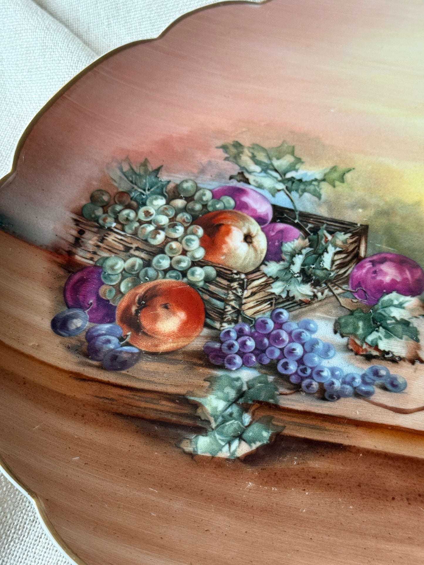 Antique Limoges France L.R.L. Hand Painted Fruit Plate – Signed “Lanoy” – Scalloped Edge, Gilt Rim
