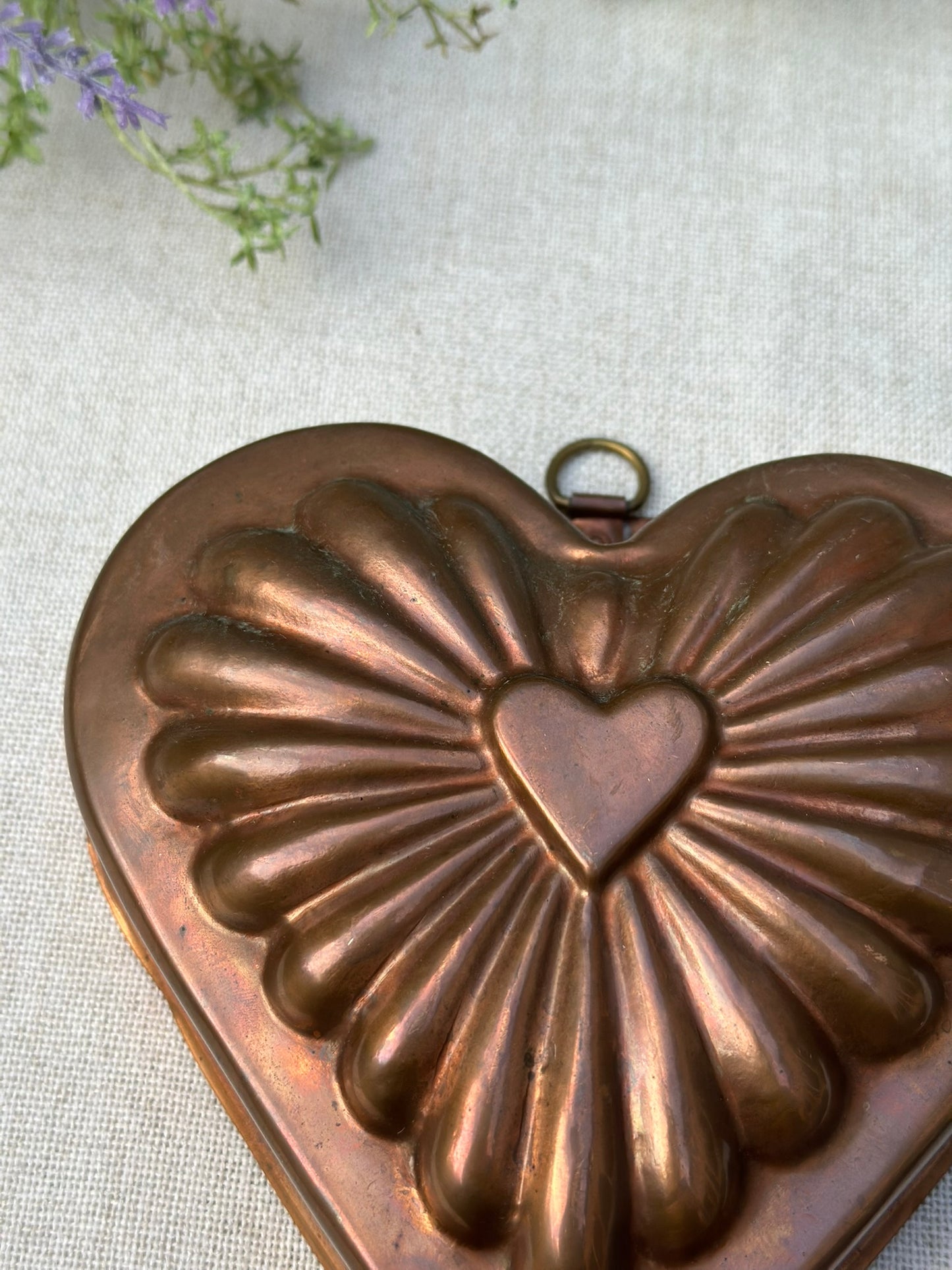 Vintage Copper Colored Heart Mold with Tin Lining | Scalloped Design with Center Heart