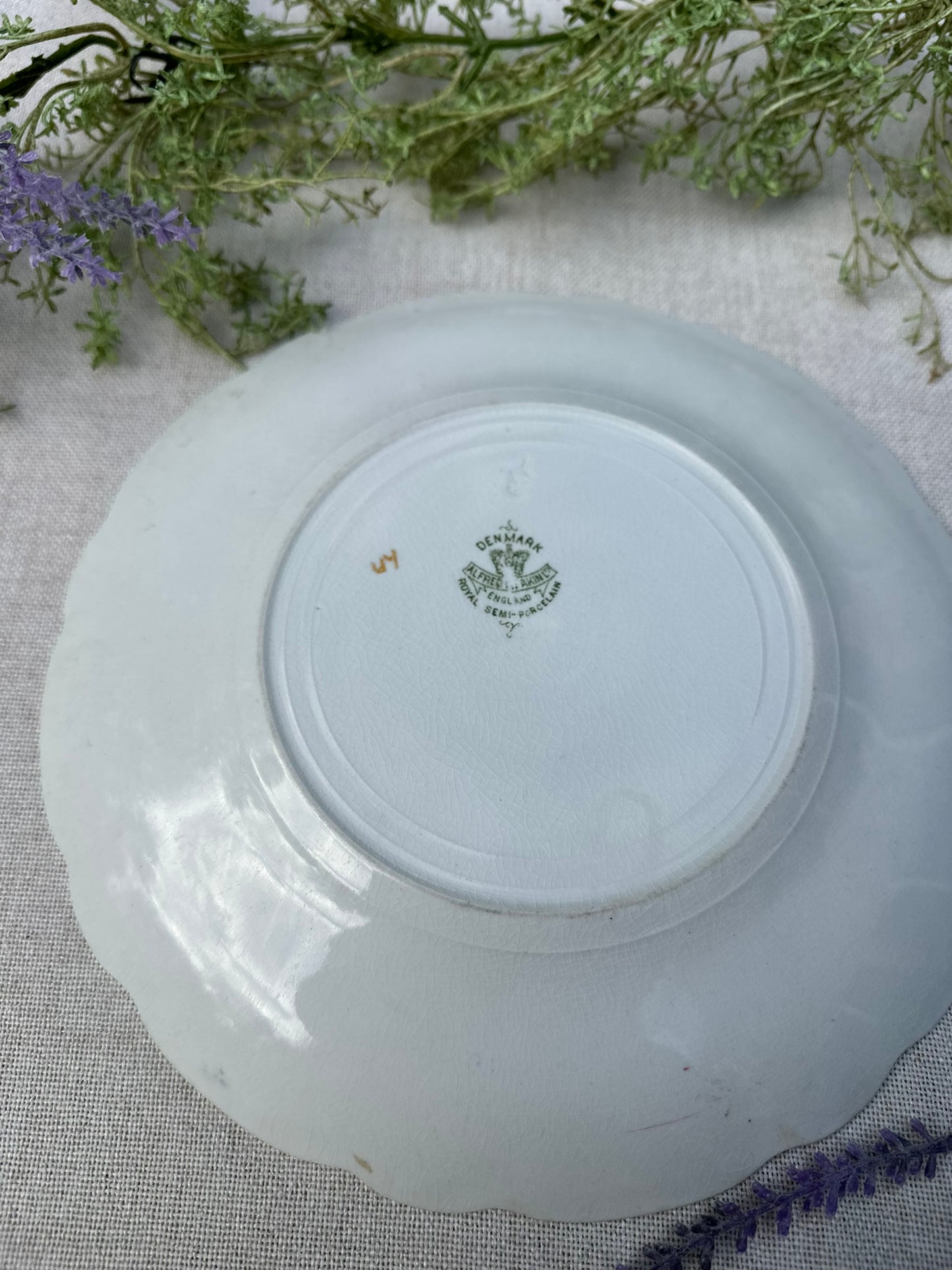 Antique Alfred Meakin "Denmark" Plate | Green & Gold Semi-Porcelain (Early 1900s)