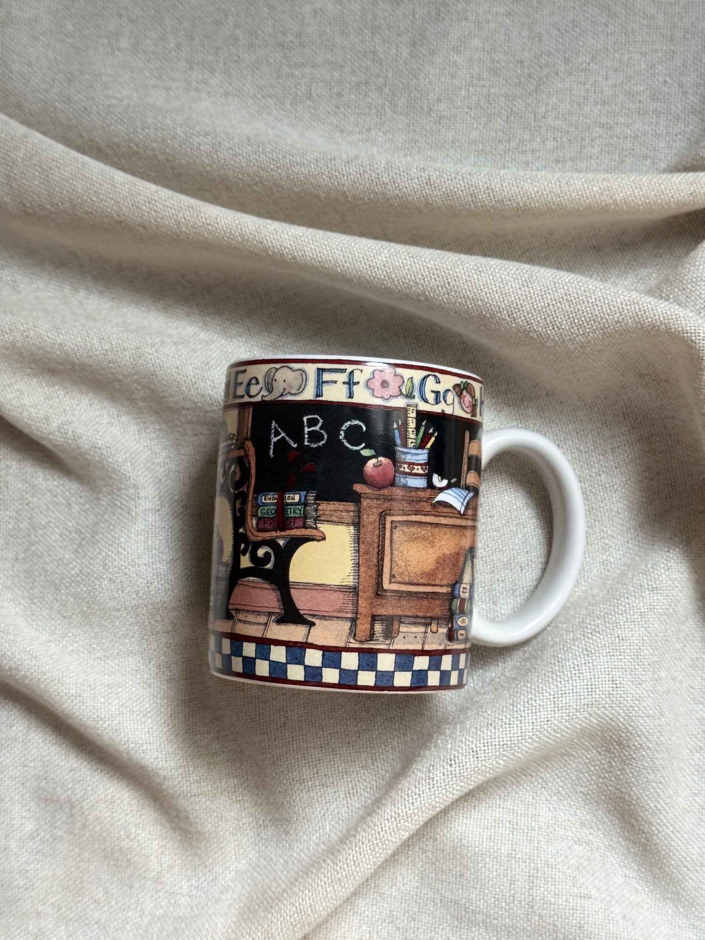 Vintage 1998 Lang & Wise Schoolhouse Mug | Susan Winget “All Checked Out” Classroom Design