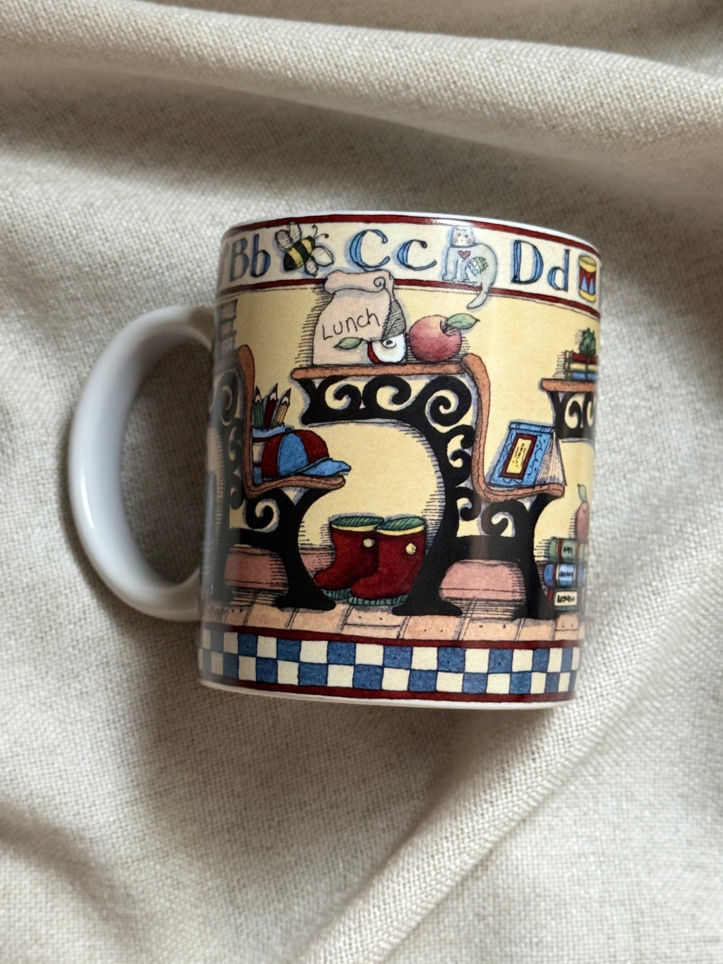 Vintage 1998 Lang & Wise Schoolhouse Mug | Susan Winget “All Checked Out” Classroom Design