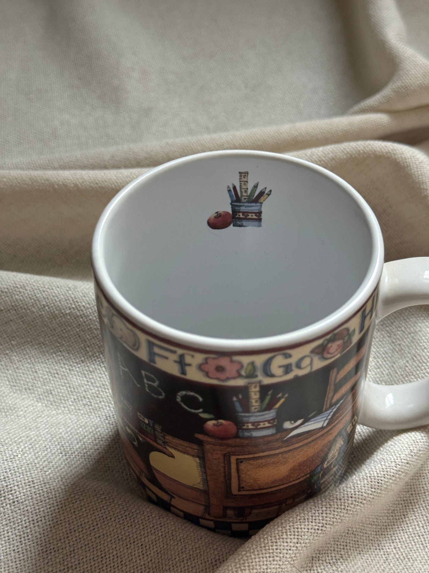 Vintage 1998 Lang & Wise Schoolhouse Mug | Susan Winget “All Checked Out” Classroom Design