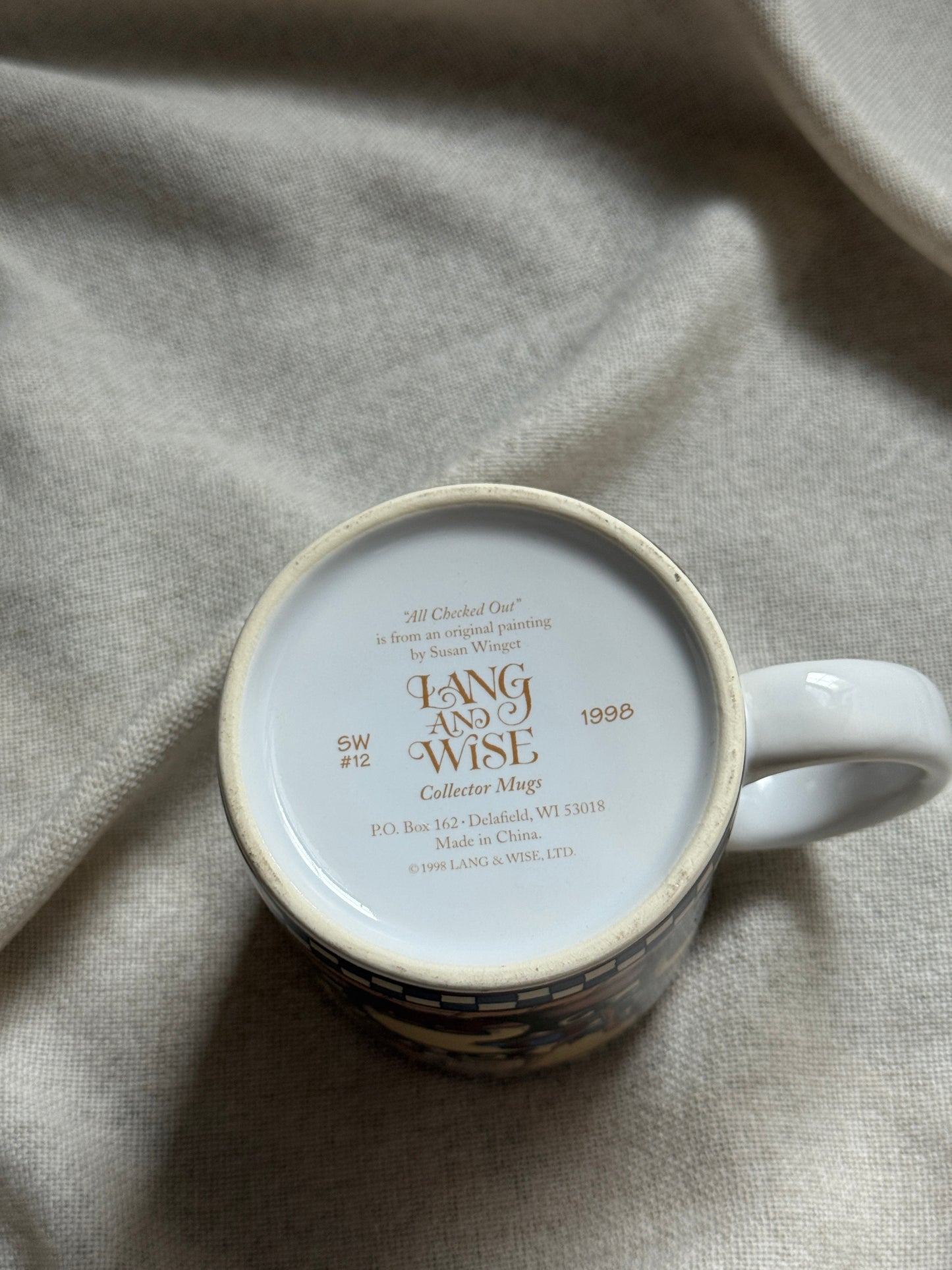 Vintage 1998 Lang & Wise Schoolhouse Mug | Susan Winget “All Checked Out” Classroom Design