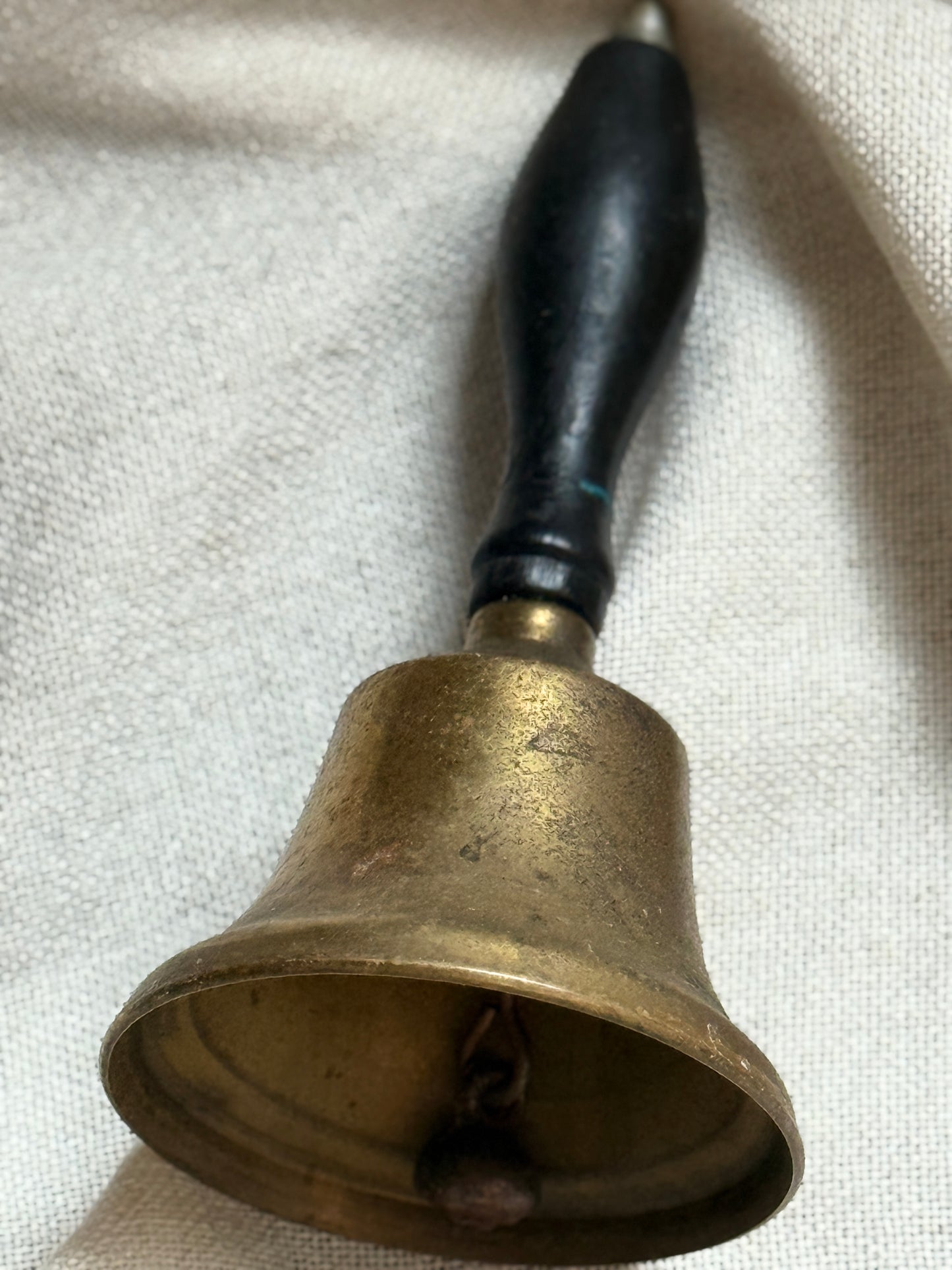 Vintage Brass School Bell with Wooden Handle – 1960s Classroom Desk Bell