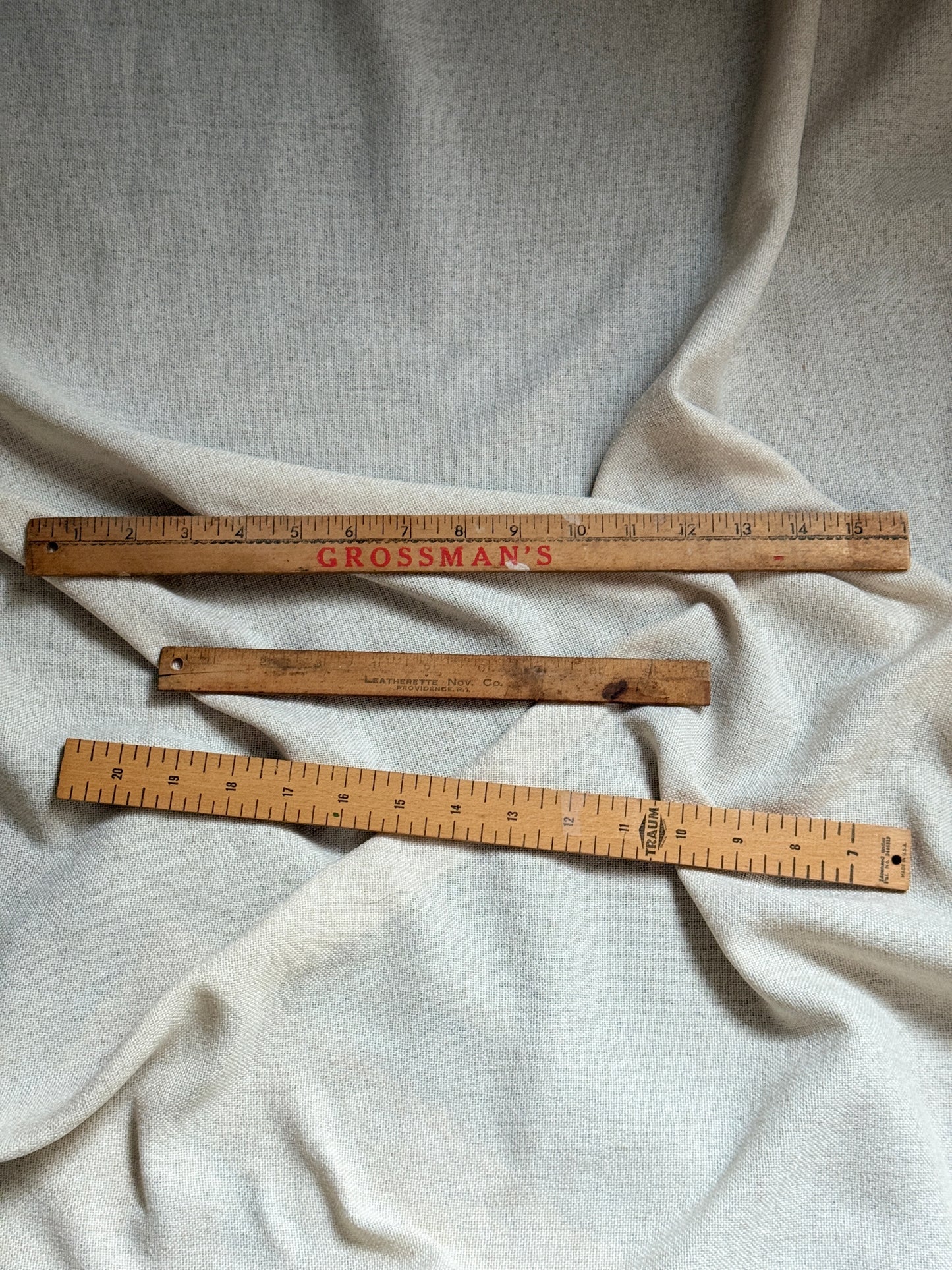Bundle of 3 Vintage Wooden Rulers | Advertising Yardstick Pieces | Mid-Century School Supplies