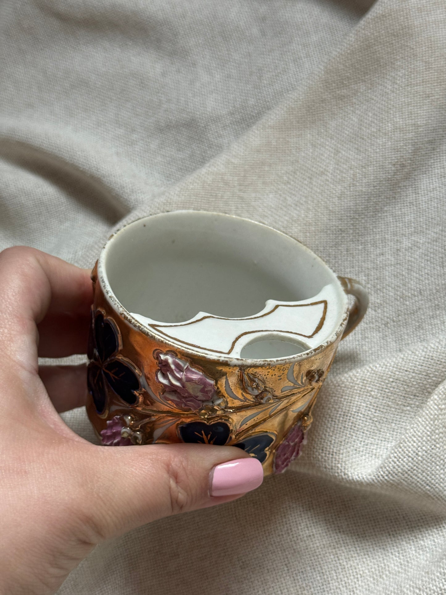 Antique Porcelain Mustache Cup | Floral Design