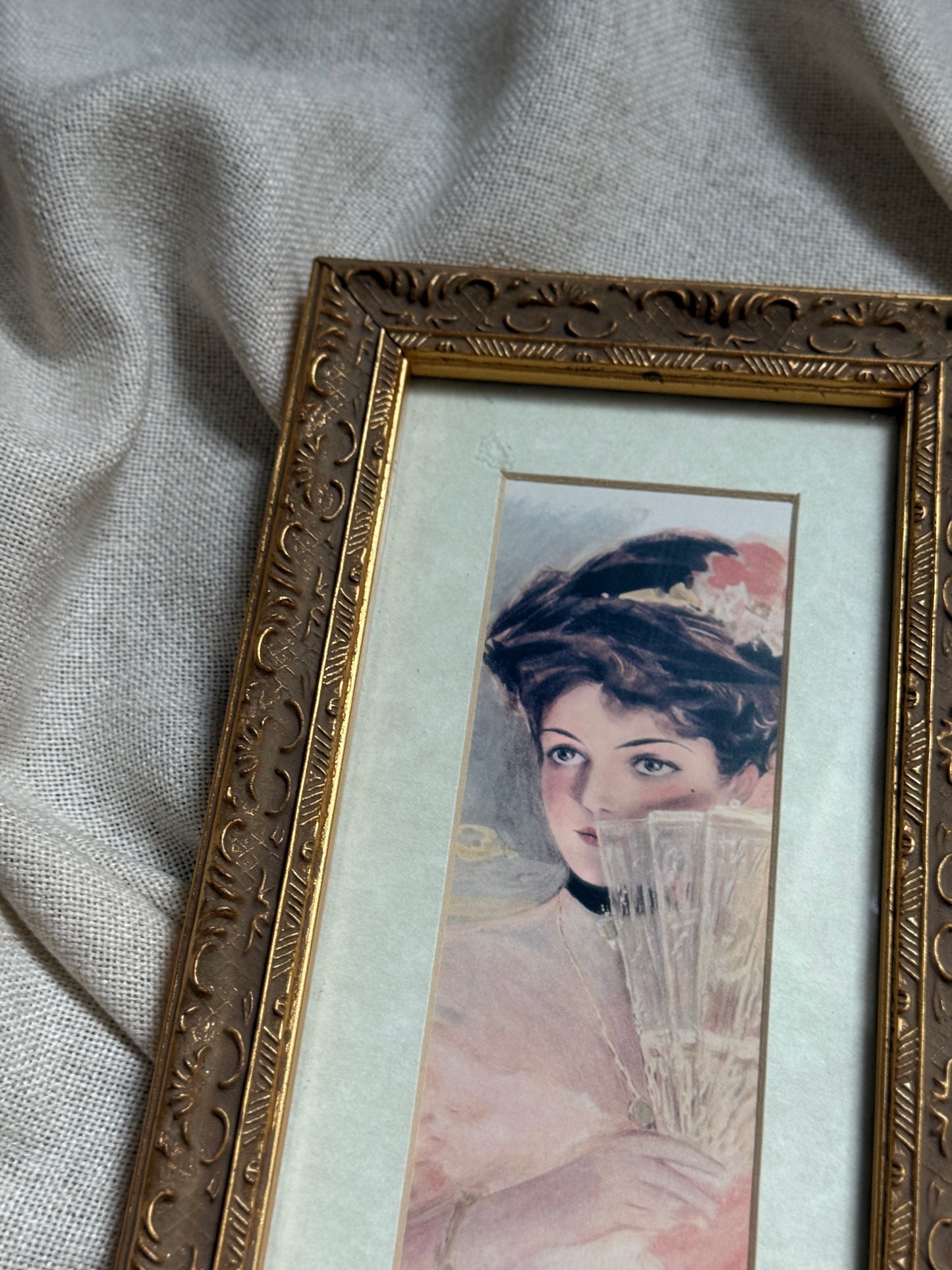 "The Girl for Supper" Framed Print by Gallery Graphics – Edwardian Style Lady with Fan