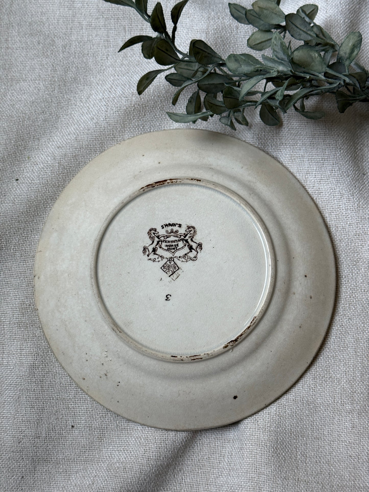 Antique Shaw’s Peruvian Horse Hunt Dessert Plate | Brown Transferware – 1800s