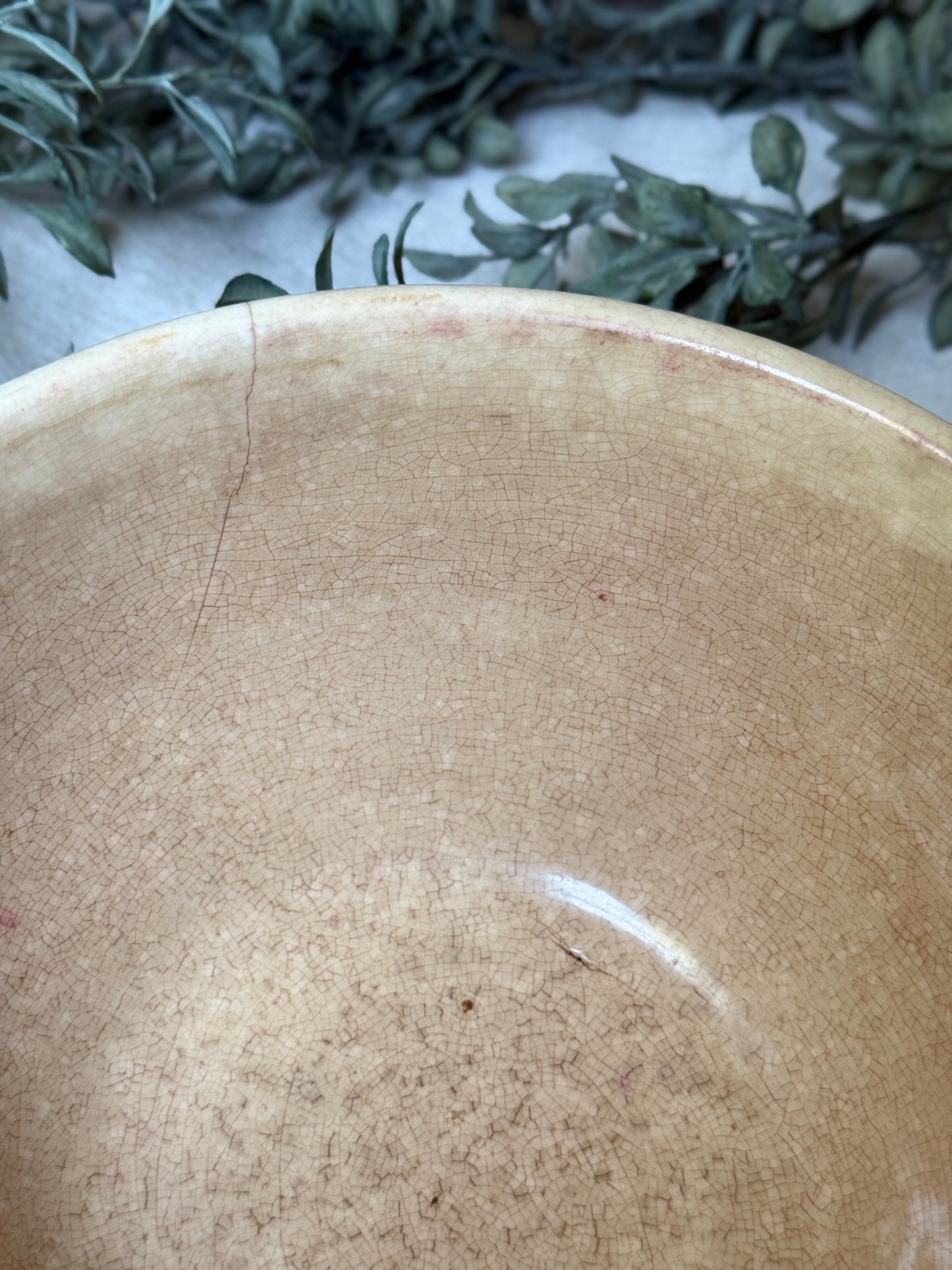 Aged Farmhouse Stoneware Bowl with Blue Band