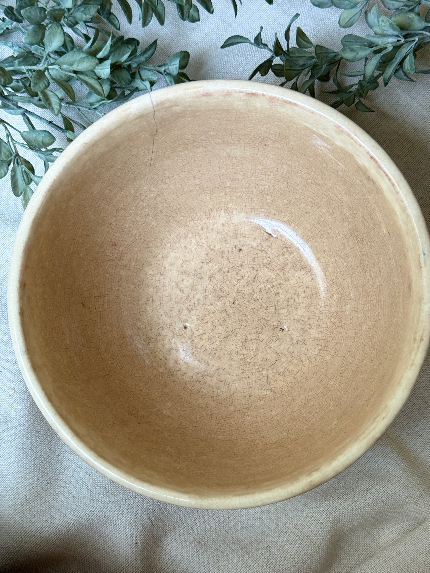 Aged Farmhouse Stoneware Bowl with Blue Band