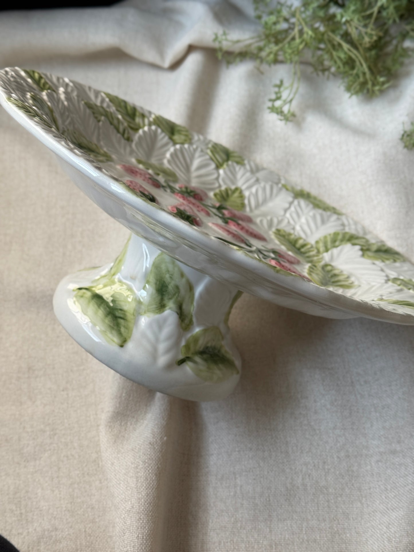 Vintage Strawberry Majolica Pedestal Cake Stand