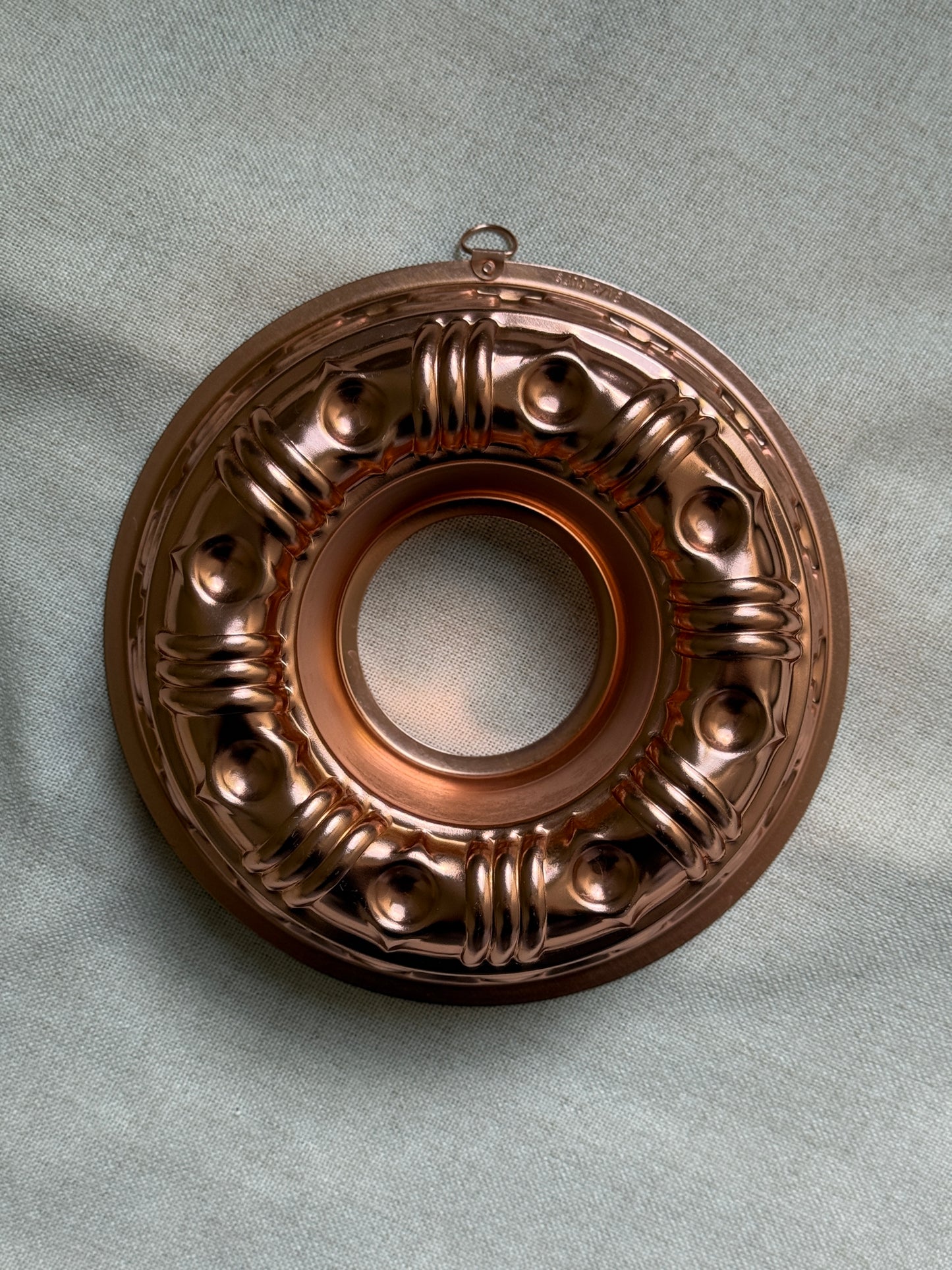 Vintage Copper Ring Mold | Mid-Century Wall Hanging Mold with Geometric Pattern
