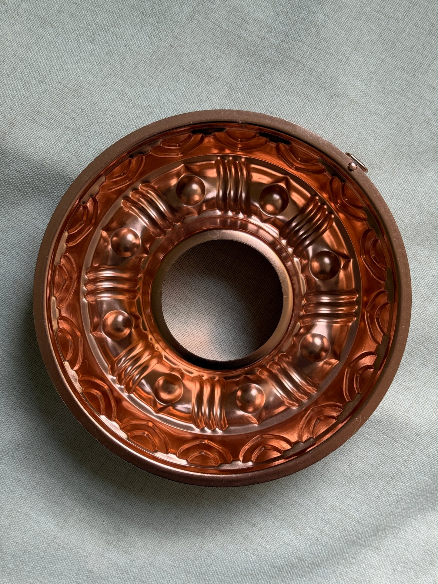 Vintage Copper Ring Mold | Mid-Century Wall Hanging Mold with Geometric Pattern
