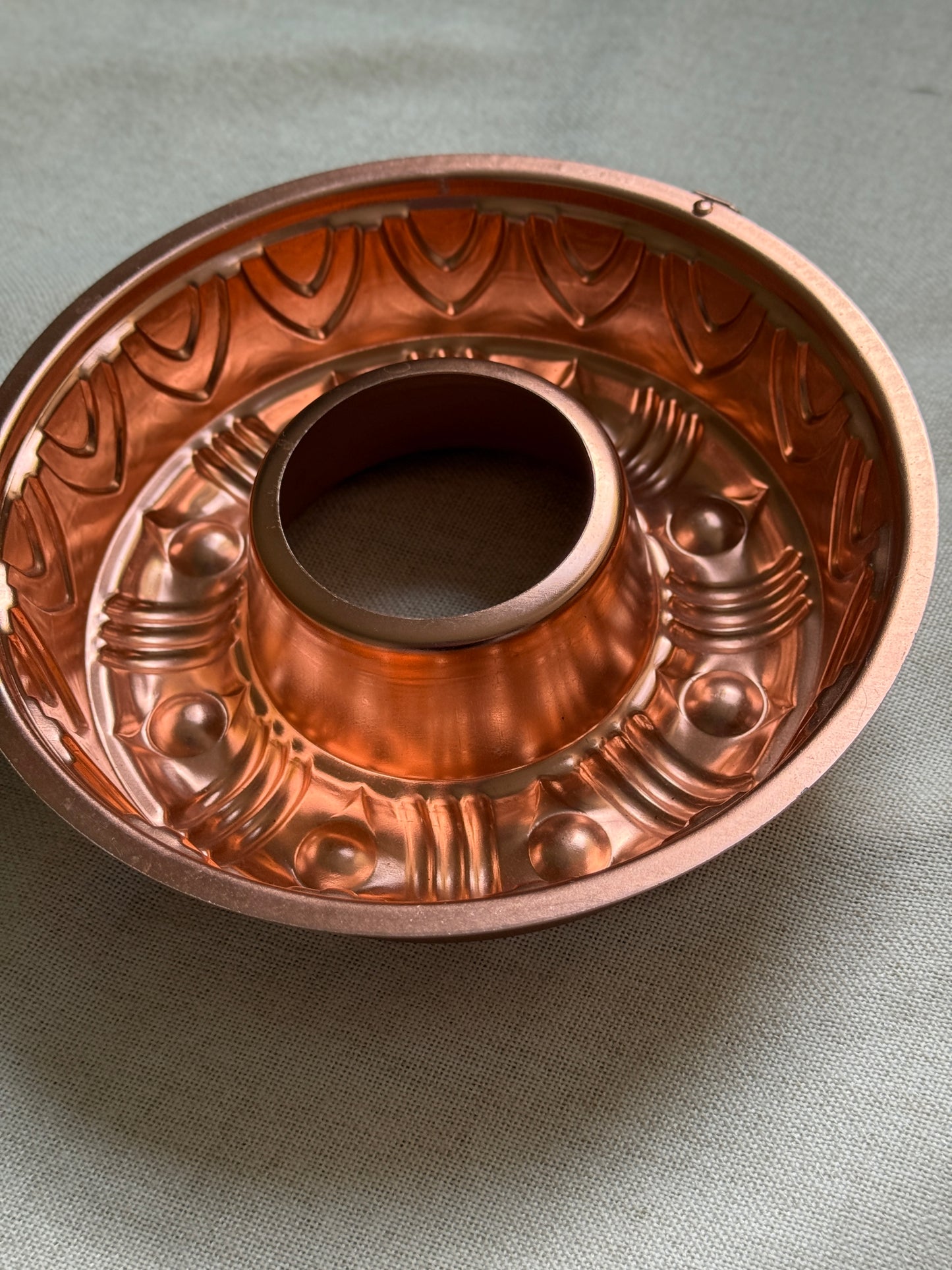 Vintage Copper Ring Mold | Mid-Century Wall Hanging Mold with Geometric Pattern