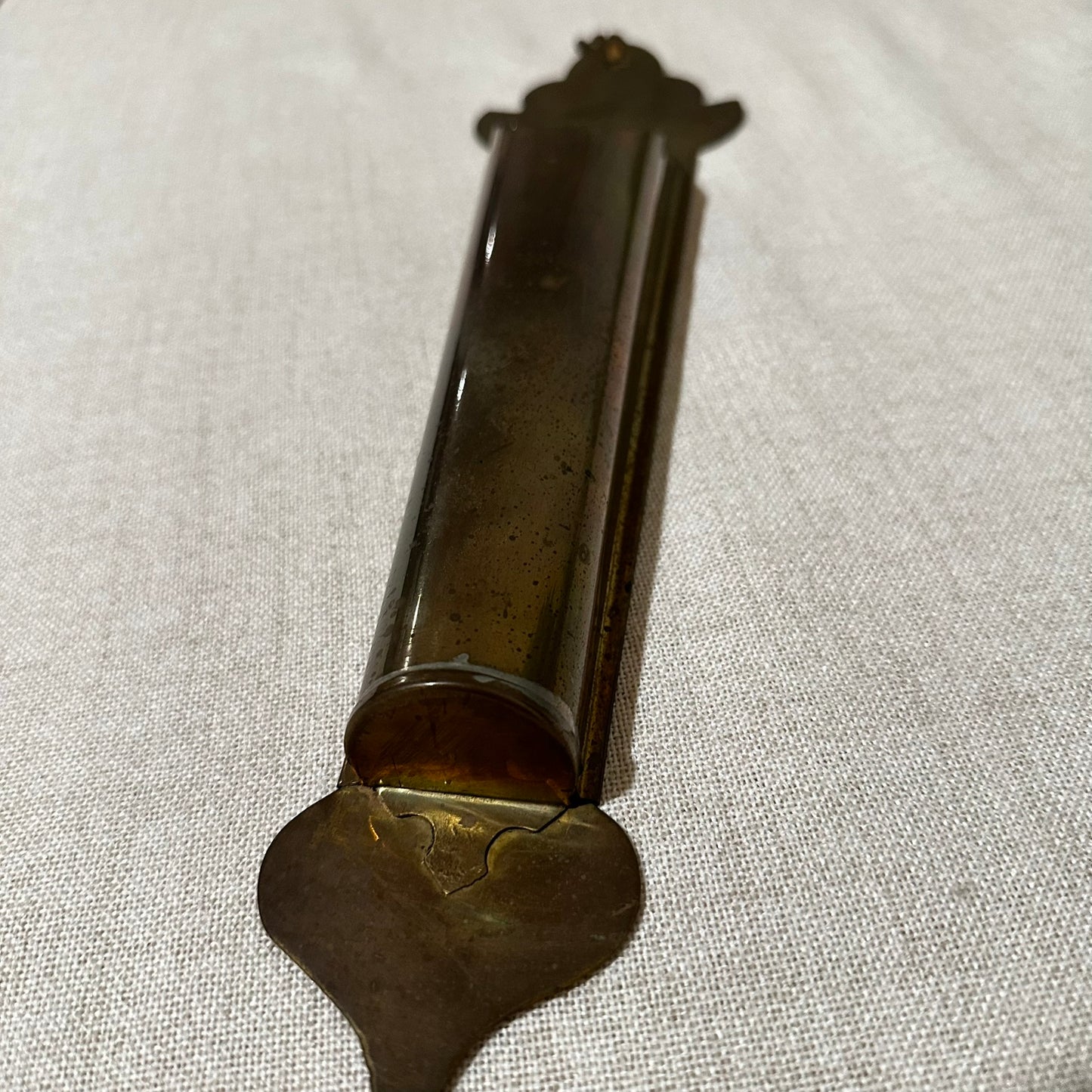 Antique Brass Wall Match Holder with Eagle Emblem | Hanging Cylinder Match Safe