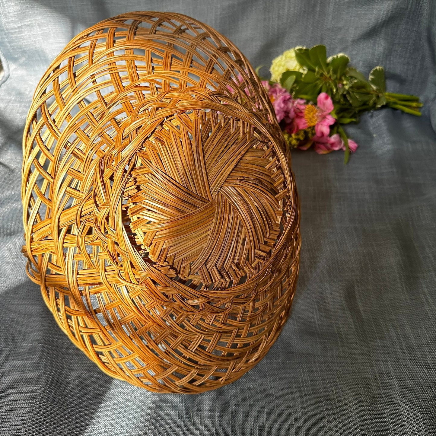 Vintage Woven Rattan Basket with Twisted Handle