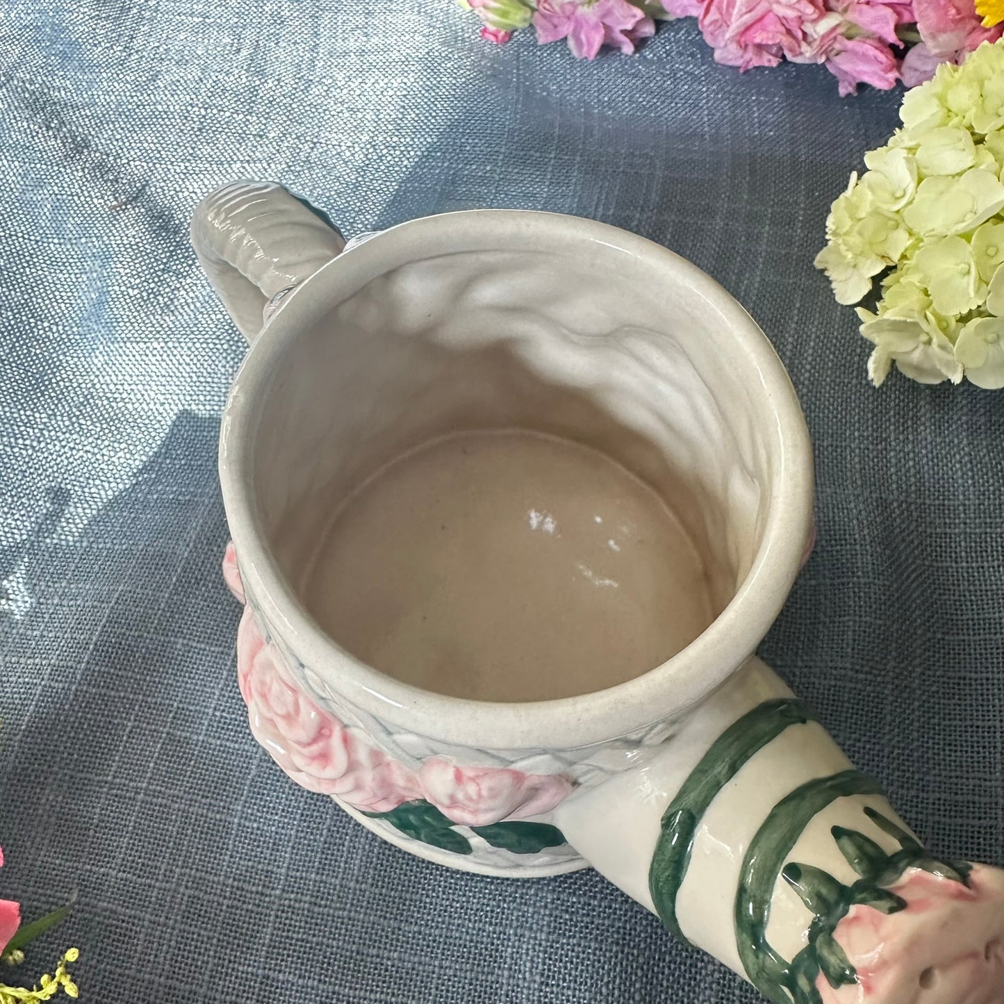 Vintage New Looks Ceramic Watering Can Planter | Pink Roses & Trellis Pattern