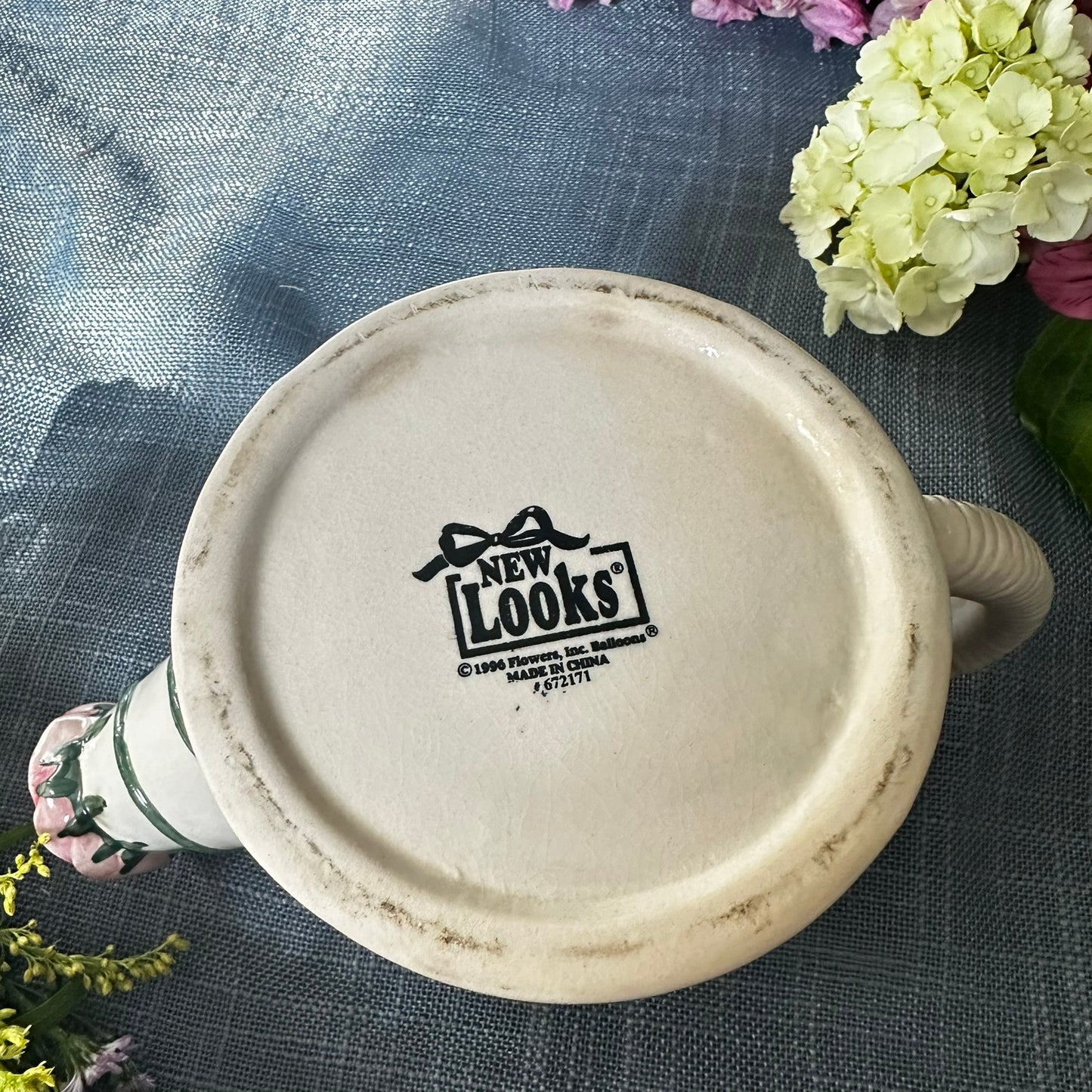 Vintage New Looks Ceramic Watering Can Planter | Pink Roses & Trellis Pattern