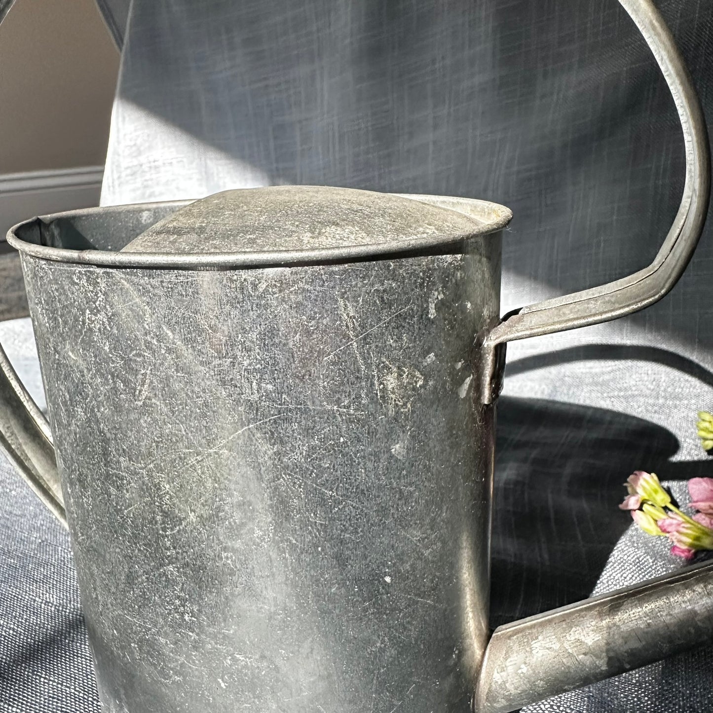 Vintage Galvanized Metal Watering Can with Arched Handle