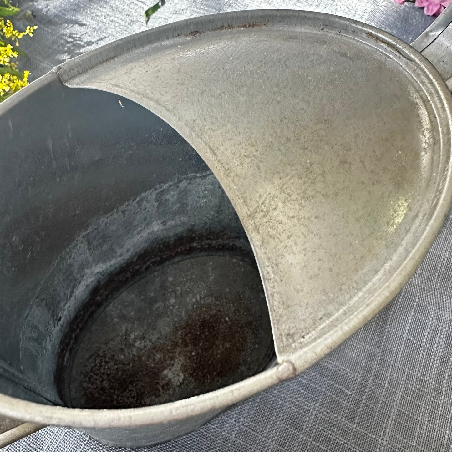 Vintage Galvanized Metal Watering Can with Arched Handle