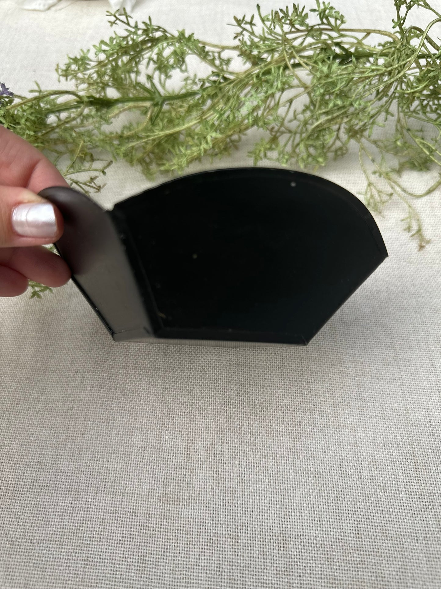 Black Toleware-Style Tin Dish | Vintage Hand-Painted Floral Catchall