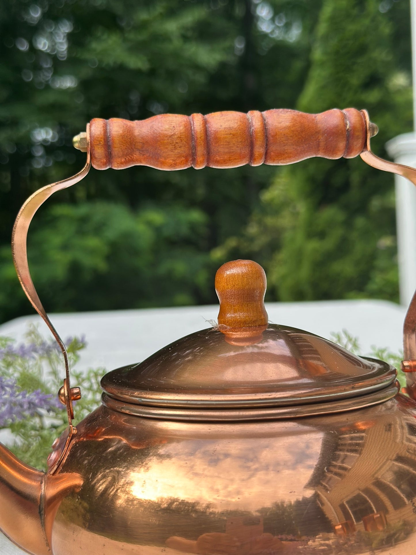Vintage Tea Kettle with Wood Handle | Midcentury Lined Kettle