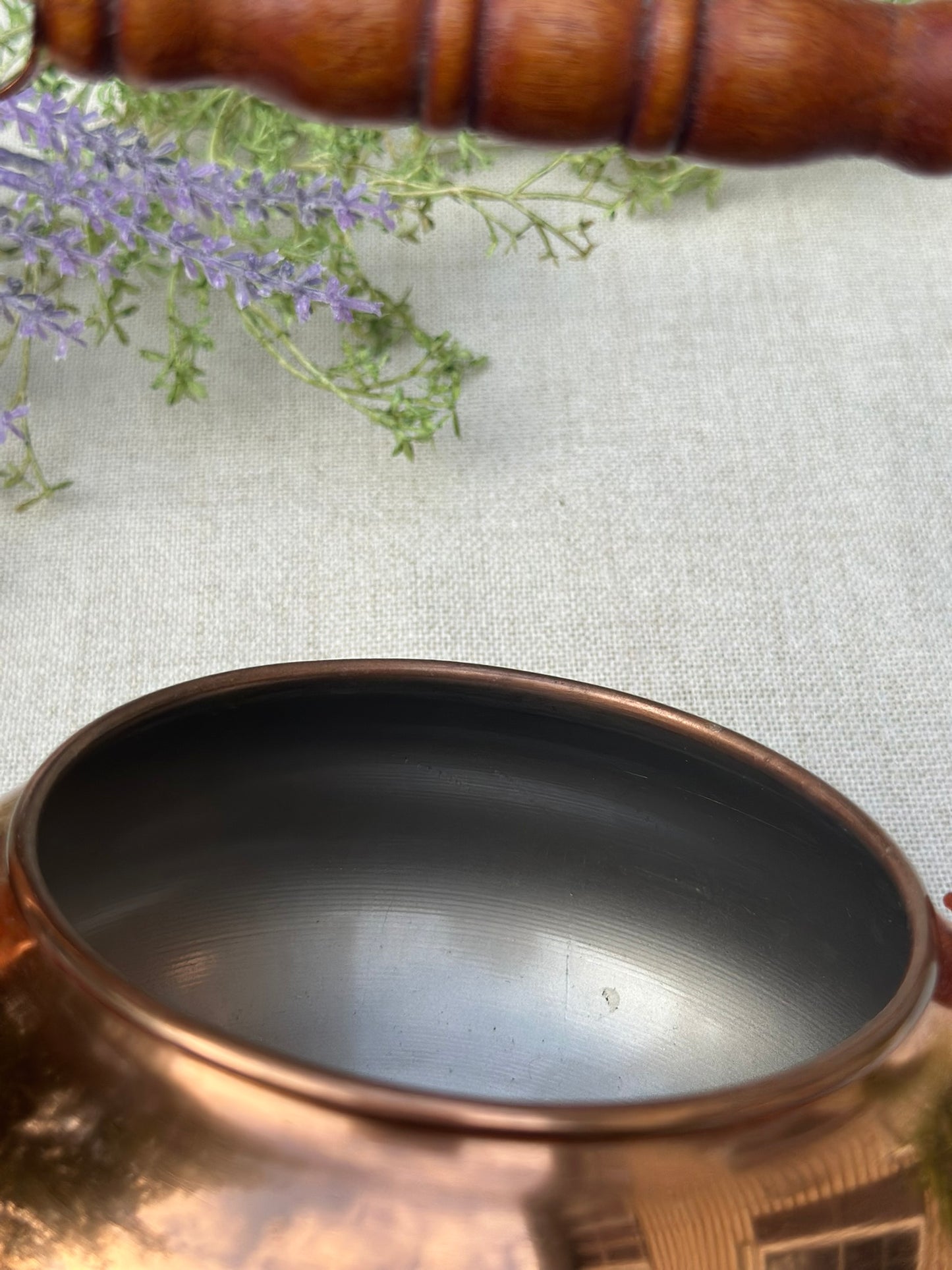 Vintage Tea Kettle with Wood Handle | Midcentury Lined Kettle