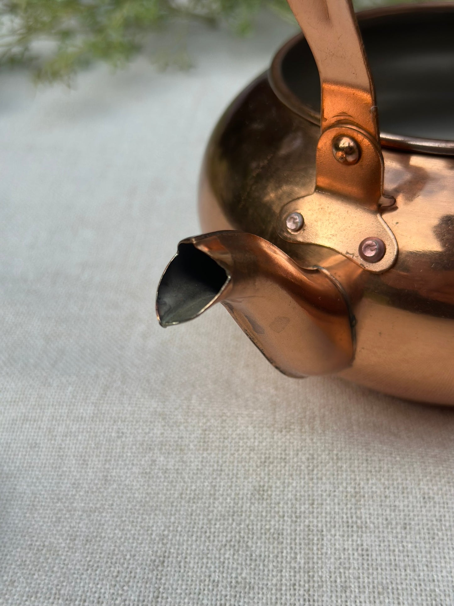 Vintage Tea Kettle with Wood Handle | Midcentury Lined Kettle