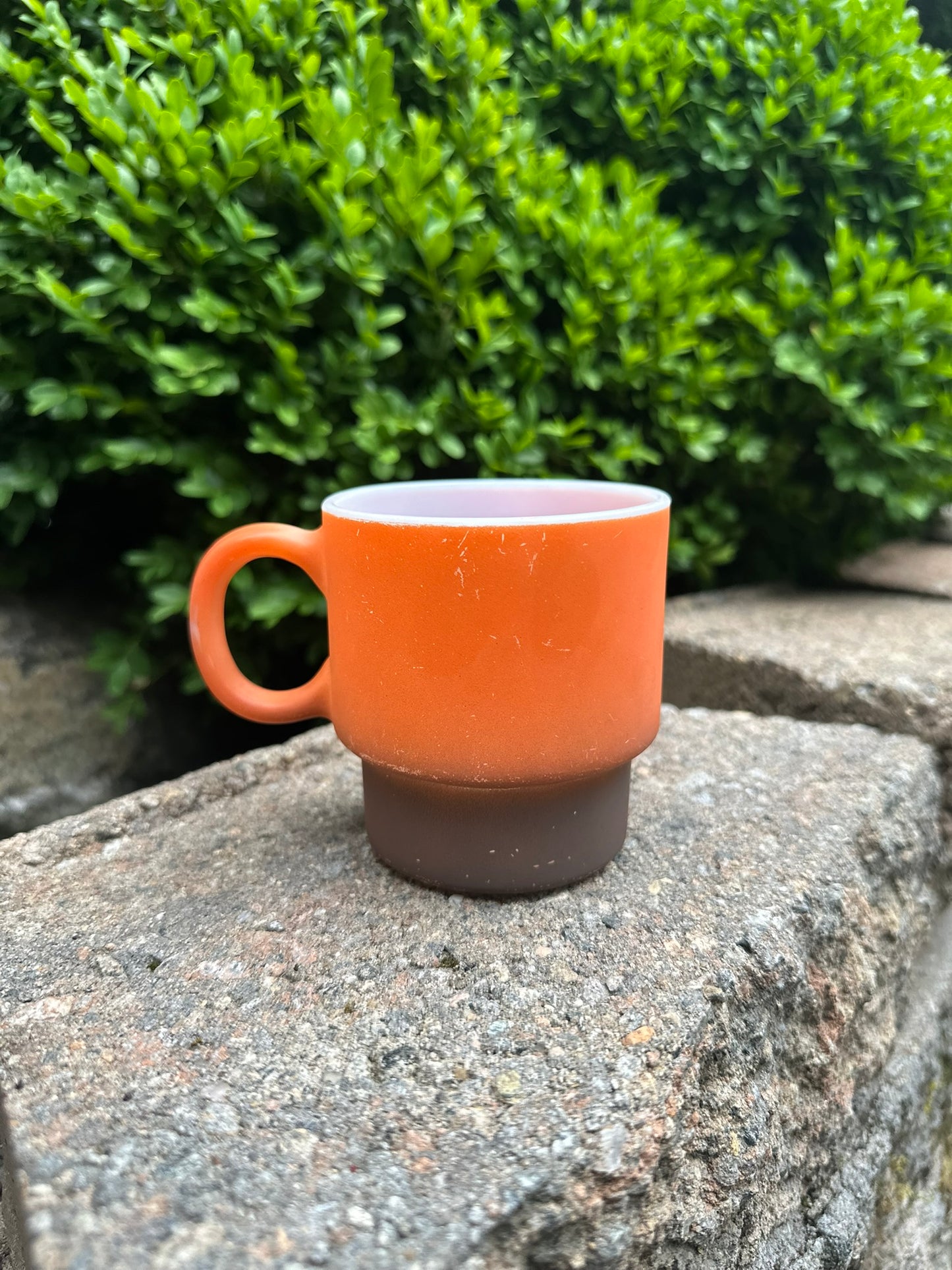 Vintage 1970s Fire-King Style Mug | Orange to Brown Ombre Milk Glass Coffee Cup