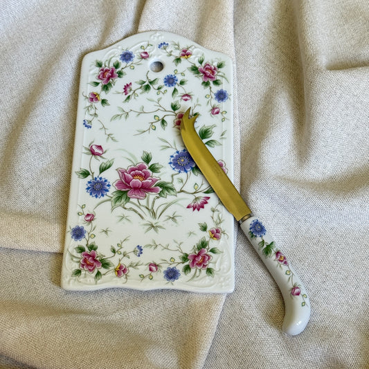 Vintage | Andrea by Sadek | Porcelain Floral Cheese Knife & Board