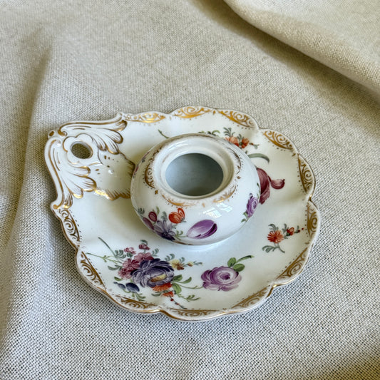 Porcelain Inkwell | Hand-Painted Florals & Gold Scrolls