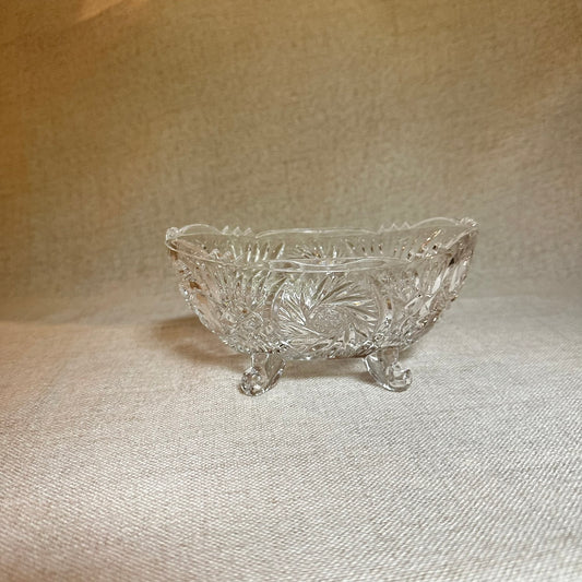 Vintage Pressed Glass Footed Candy Bowl with Sawtooth Edge